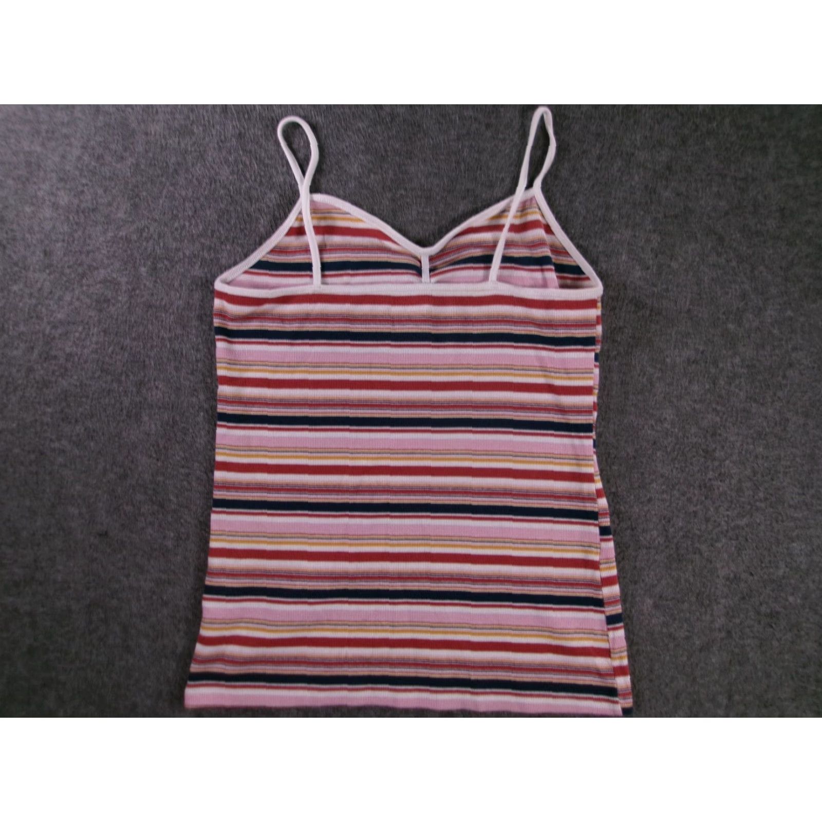 Vintage No Boundaries Cami Womens Tank 2XL Striped Spaghetti Strap Pink Cotton Blend V-Neck Sleeveless Shirt Camisole Tight Slim Casual Size XXL / US 16-18 / IT 52-54 - 7 Thumbnail
