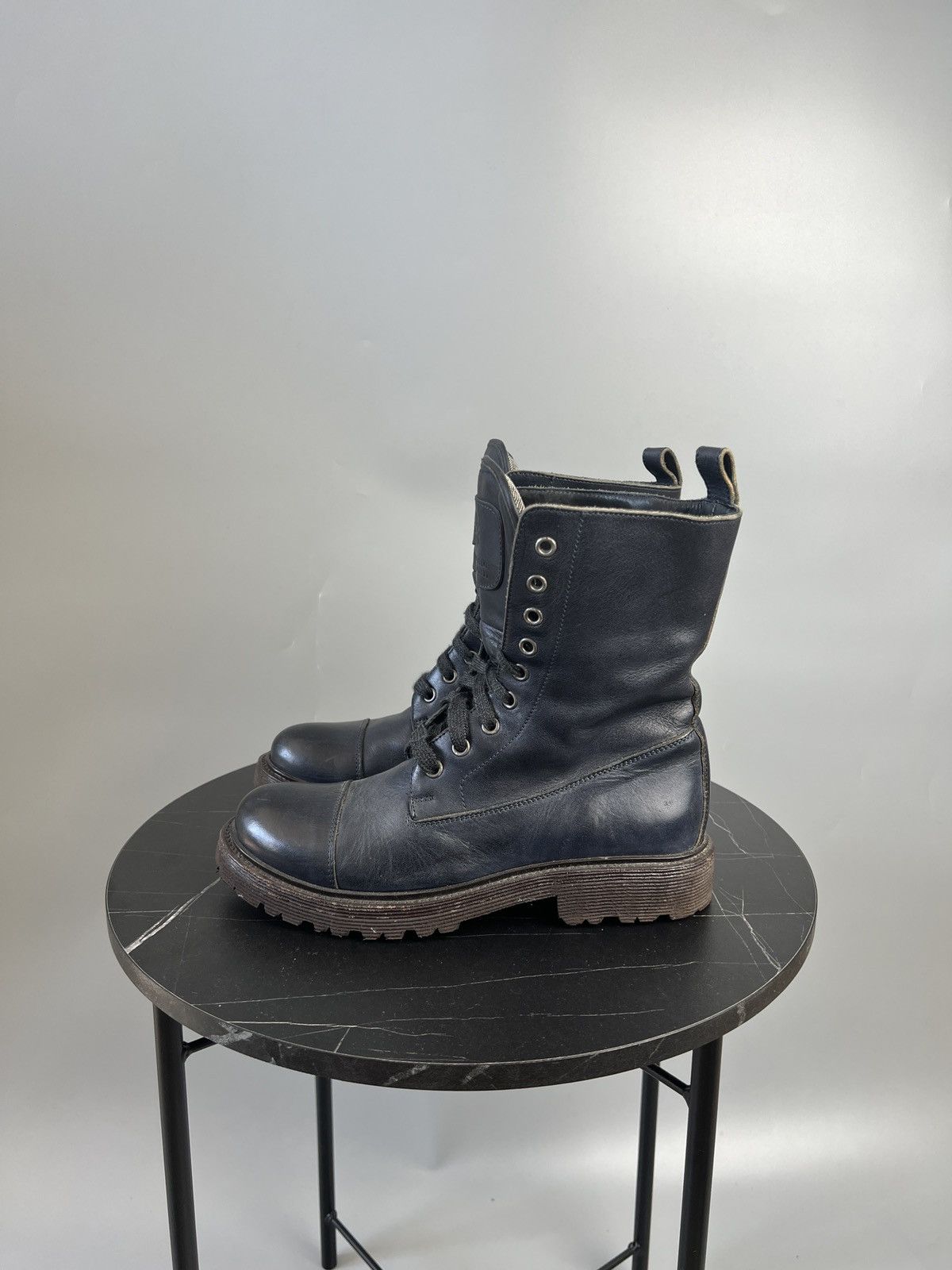 Brunello Cucinelli Brunello Cucinelli Blue Leather Combat Boots (Y0495) Size US 7 / IT 37 - 5 Thumbnail
