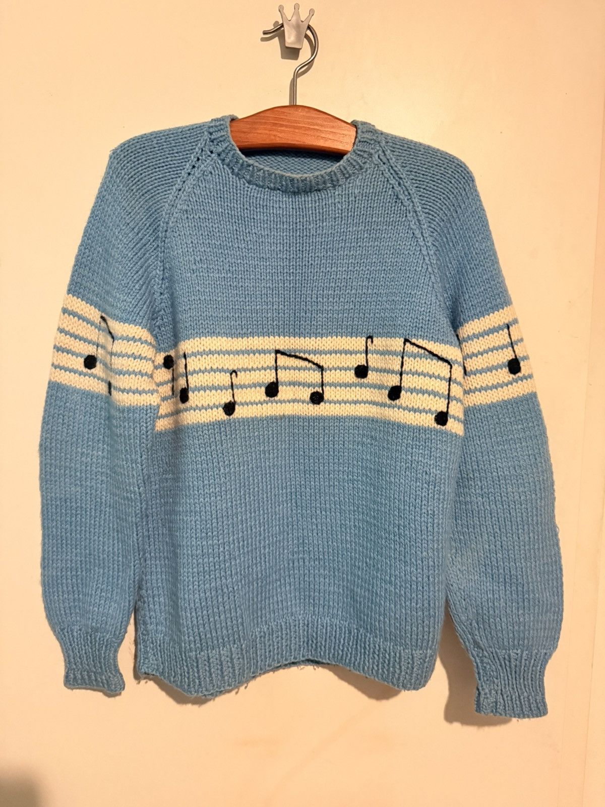 Other Vintage 80s Handmade European "Musical Note" Knit - Sky Blue Size US XL / EU 56 / 4 - 1 Thumbnail
