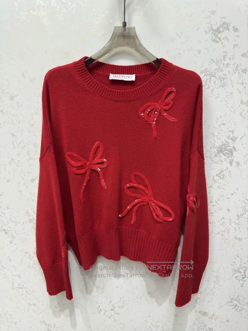 Valentino Valentino Knitted sweater with red sequin bow Size S / US 4 / IT 40 - 1 Thumbnail