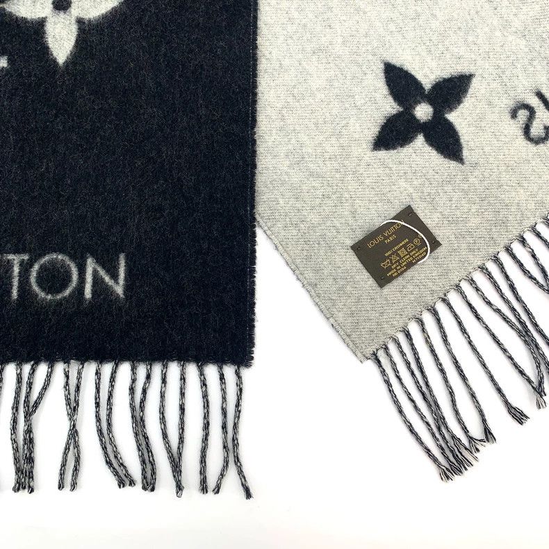 Louis Vuitton Louis Vuitton Black logo floral print cashmere tassel scar Size ONE SIZE - 6 Thumbnail