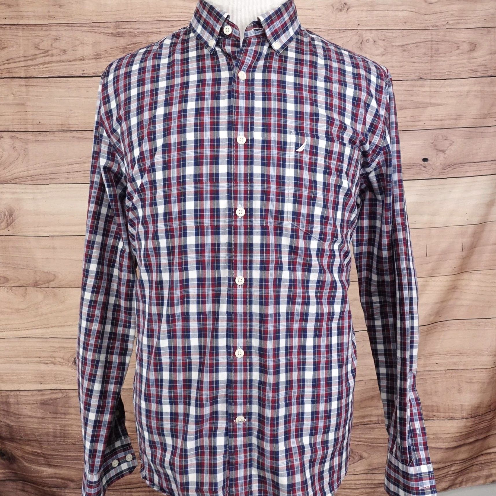 Nautica Nautica Shirt Mens XL Red Blue Plaid Classic Fit Button-Down Long Sleeve Casual Size US XL / EU 56 / 4 - 3 Thumbnail