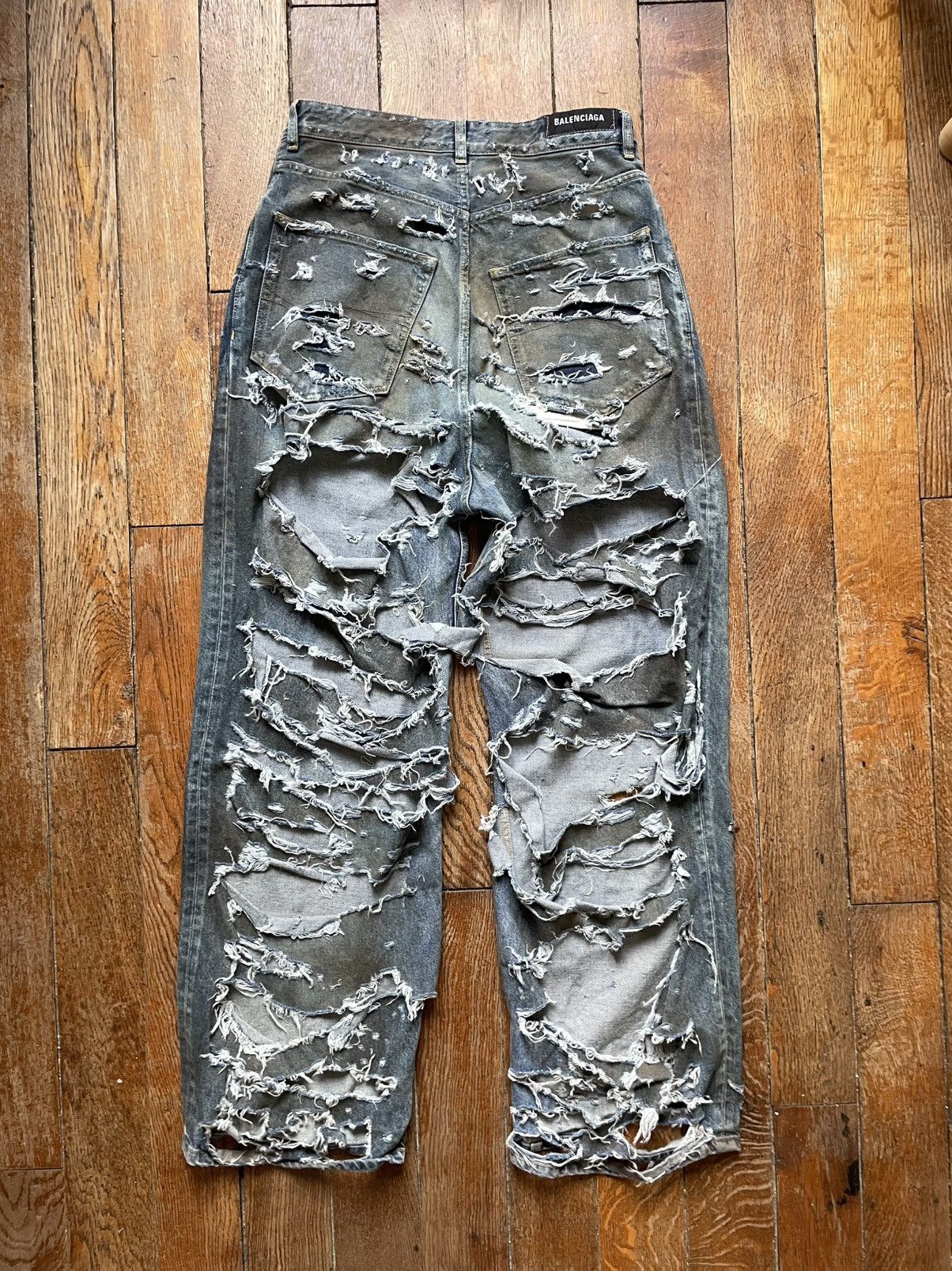 Balenciaga Mud Show Blue Super Destroyed Baggy Denim Jeans NWT (S