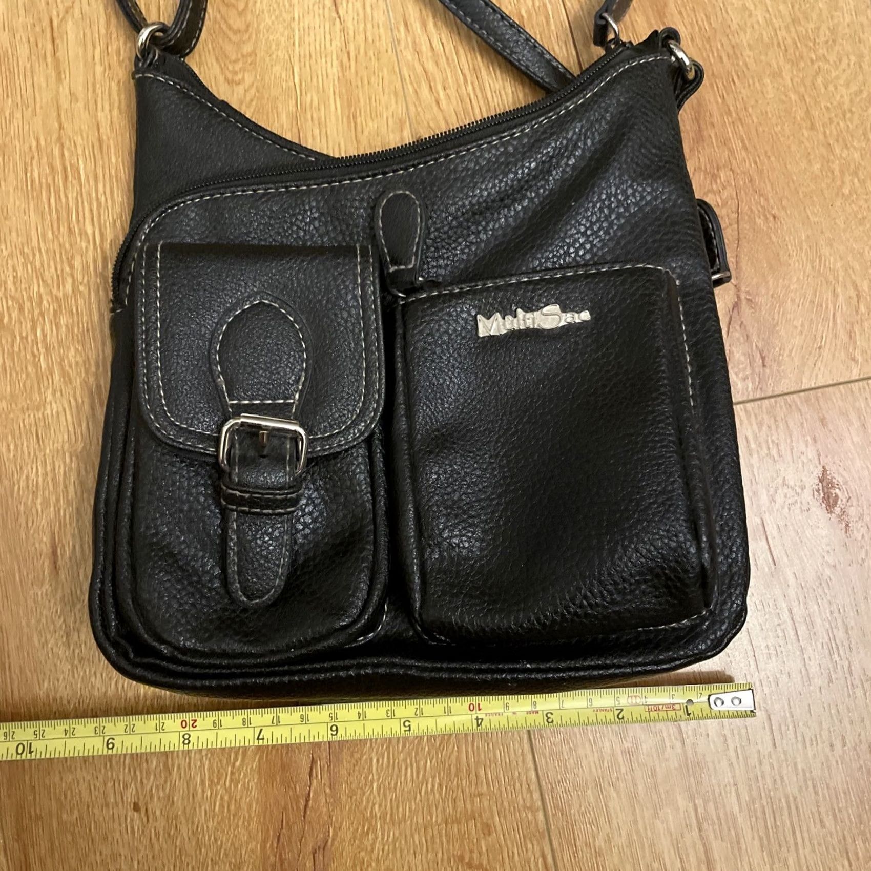 Vintage VINTAGE MultiSac Crossbody Purse Black Faux Leather Medium Adjustable Travel Roomy Women XS? Size ONE SIZE - 6 Thumbnail