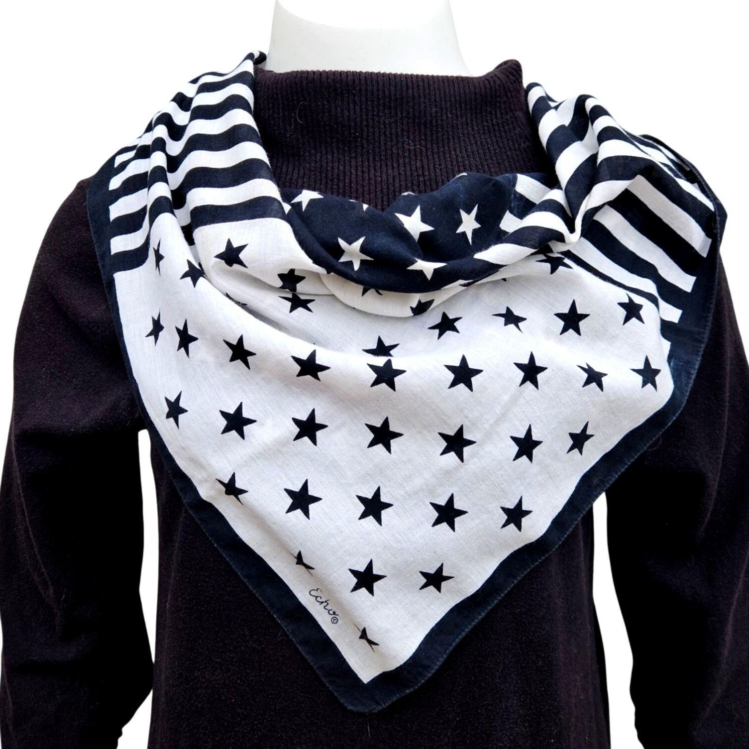 Vintage Vintage Echo Black White Stars Stripes Cotton Scarf 25x26 Am Size ONE SIZE - 1 Thumbnail