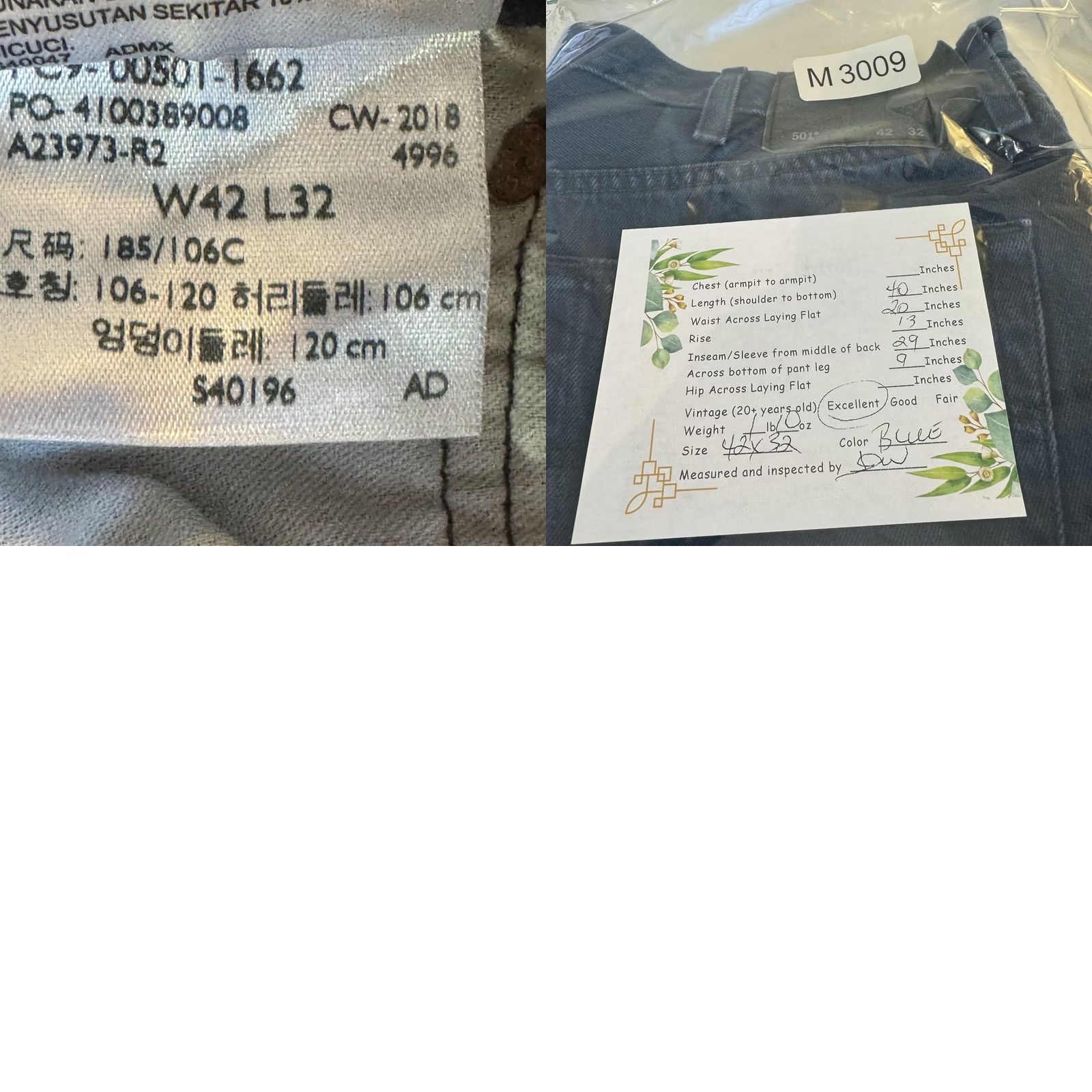 Levi's VINTAGE Levis 501 Jeans Mens 42x32 Blue Button Fly Straight Leg Denim Classic Dark Wash Size US 42 / EU 58 - 8 Thumbnail