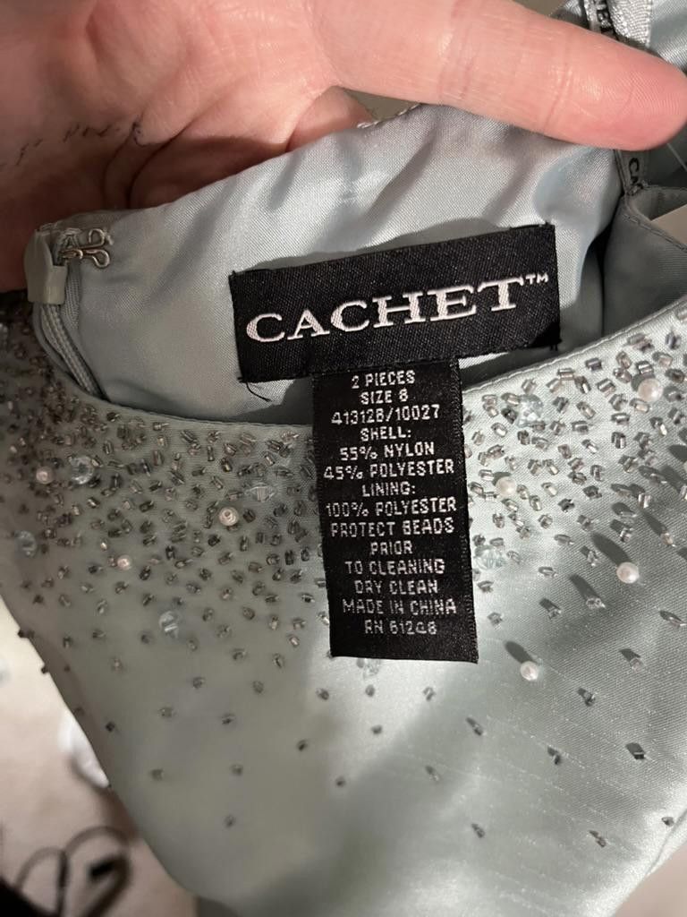 Designer Elegant Caché Two-Piece Evening Outfit in Soft Aqua Size M / US 6-8 / IT 42-44 - 2 Thumbnail
