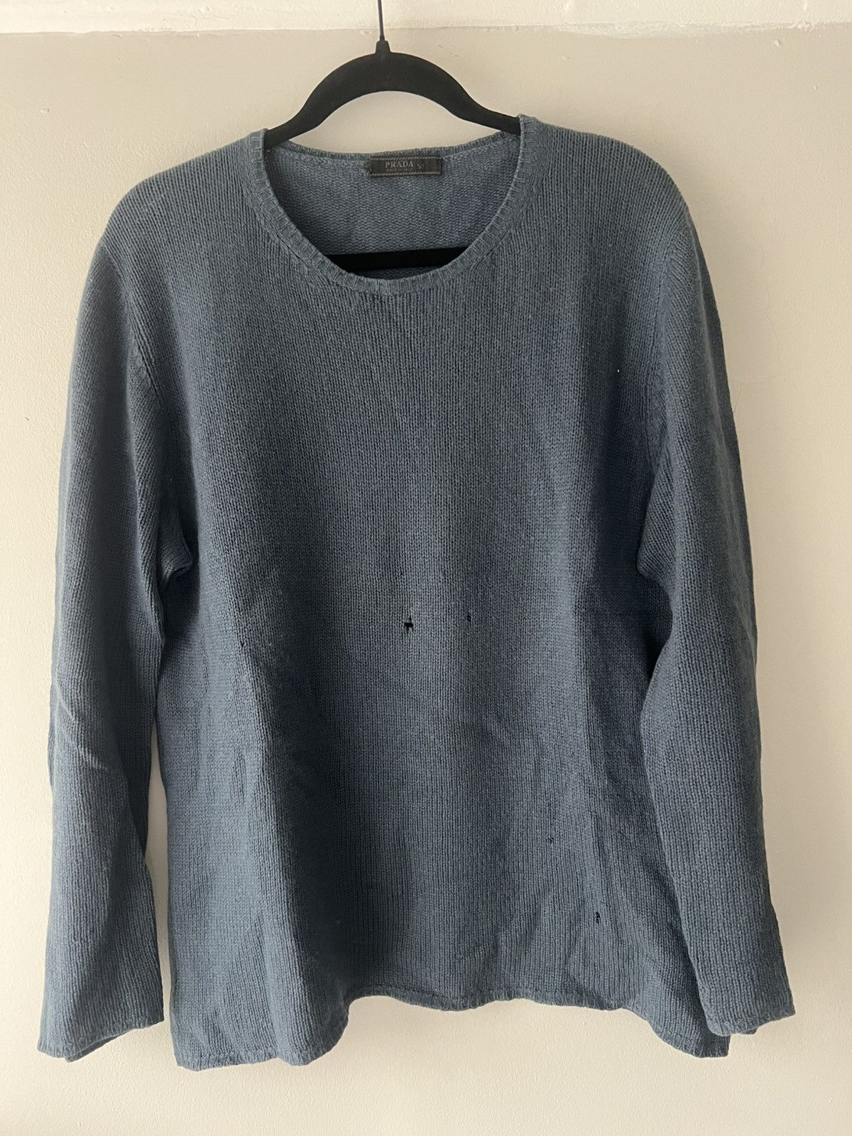 Prada Blue Distressed Knit Sweater
