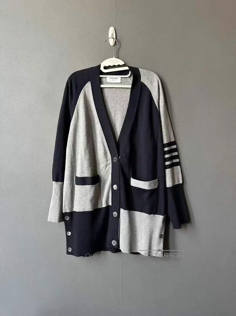 Thom Browne Thom Browne Blue and Grey Colorblock Long Knit Cardigan Size XS / US 0-2 / IT 36-38 - 1 Thumbnail