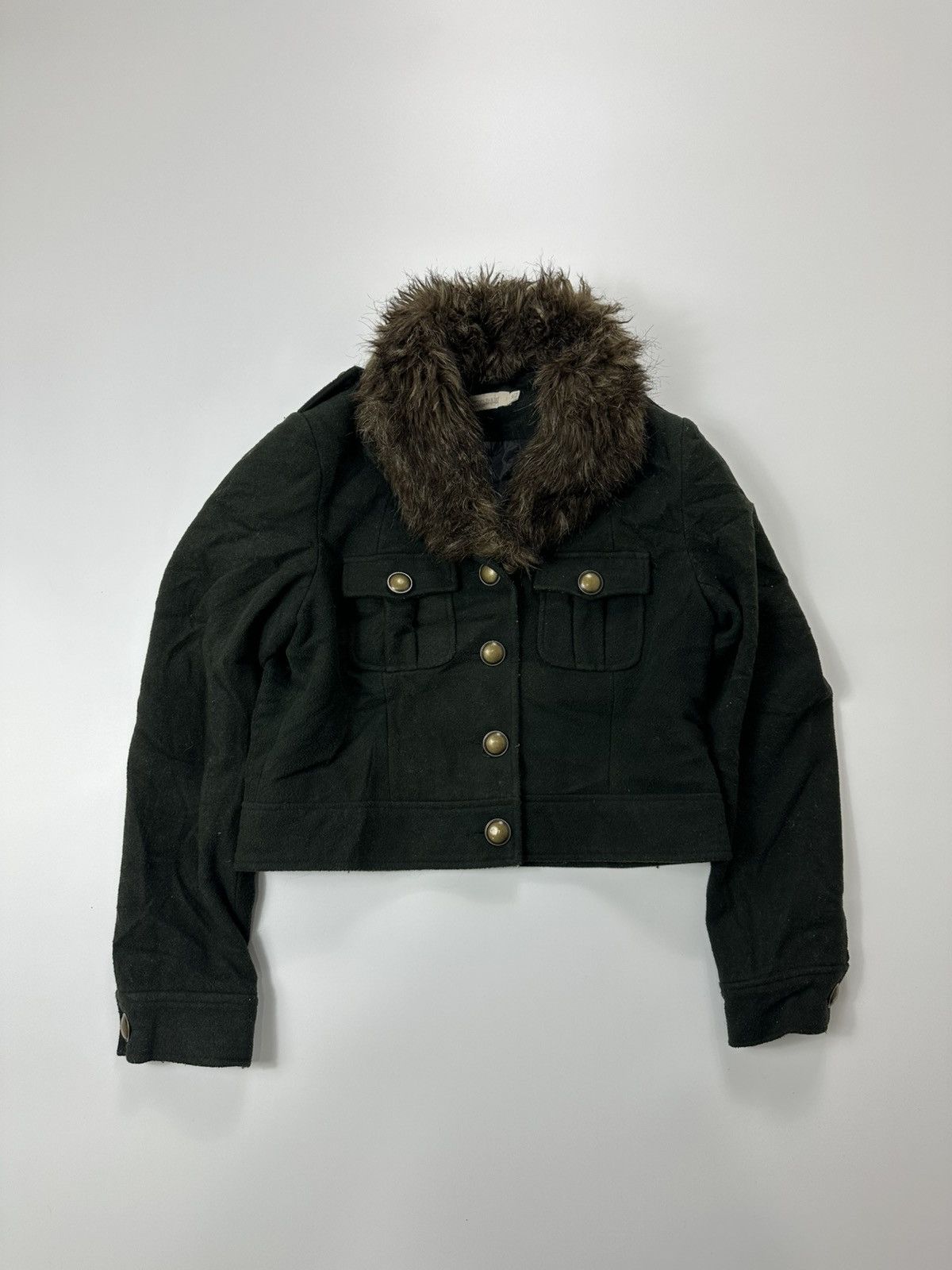 Japanese Brand Faux Fur Cropped Button Jacket Women's Green Size S / US 4 / IT 40 - 1 Thumbnail