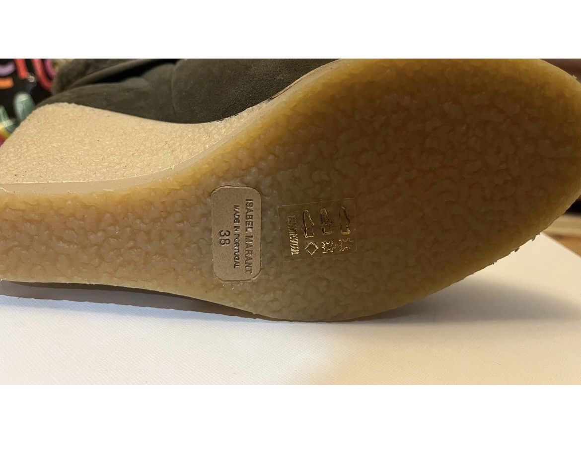 Isabel Marant Chic Army green suede sheep fur trim wedges Size US 8 / IT 38 - 5 Thumbnail