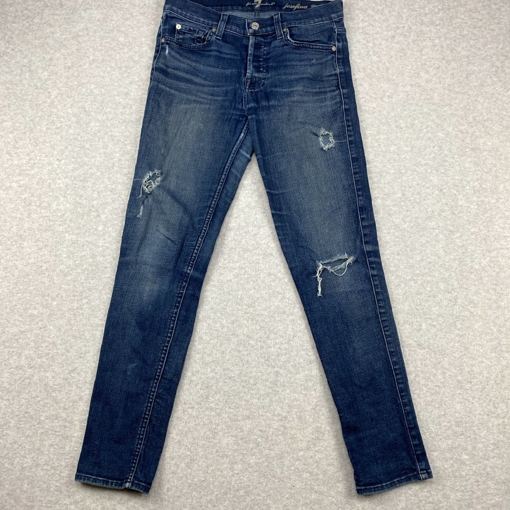 7 For All Mankind VINTAGE? (No) 7 For All Mankind Josefina Jeans Women 26 Blue Skinny Jeans 5-Pocket Distressed Button-Fly with Stretch Size 26" / US 2 / IT 38 - 2 Thumbnail
