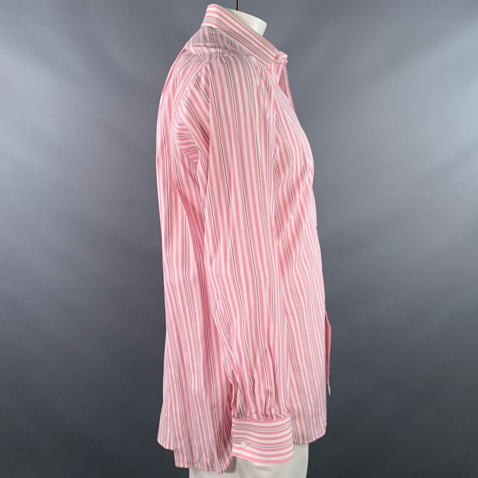 Turnbull & Asser Pink White Stripe Cotton French Cuff Long Sleeve Shirt Size US L / EU 52-54 / 3 - 3 Thumbnail