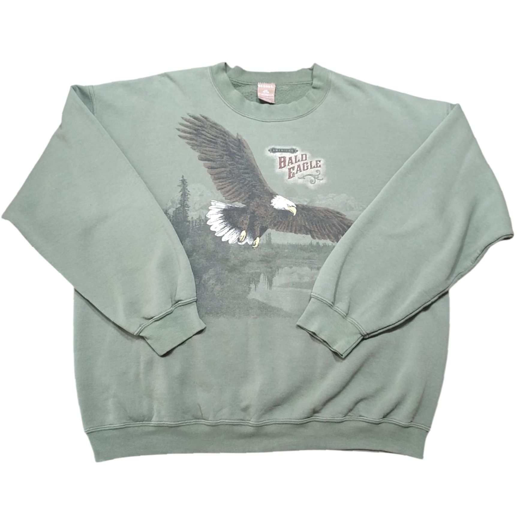 George VINTAGE George Sweatshirt Mens Crewneck Pullover Short Sleeve Green USA 90s Bald Eagle Nature Size US L / EU 52-54 / 3 - 2 Thumbnail