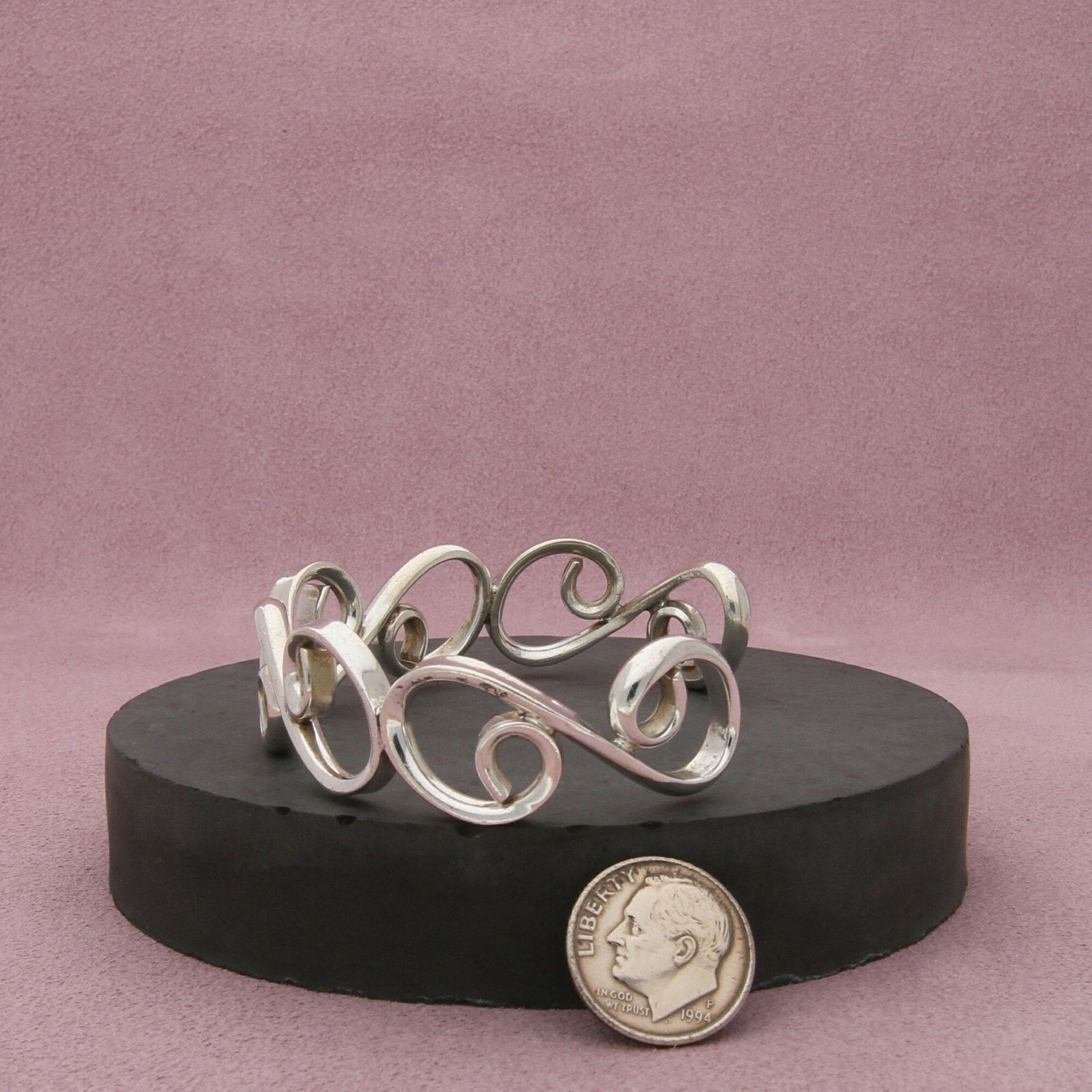 Sterling Silver taxco mexico sterling silver scroll cuff bracelet size 7in Size ONE SIZE - 2 Thumbnail