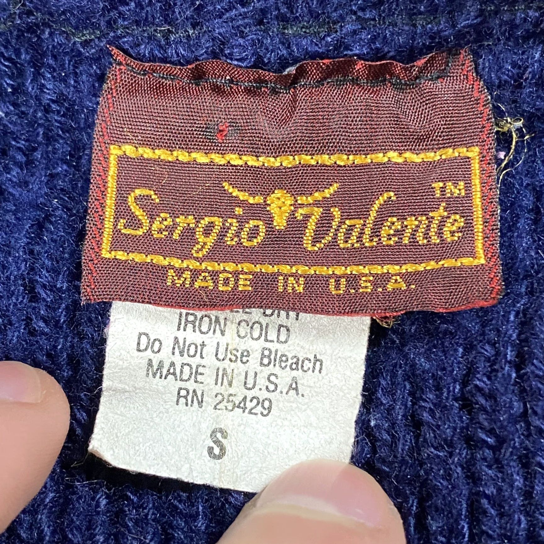 Vintage VTG Sergio Valente Mens Small Abstract Geometric Blue Fuzzy Knit Crew Neck Pullover Sweater 80s Size US S / EU 44-46 / 1 - 3 Thumbnail