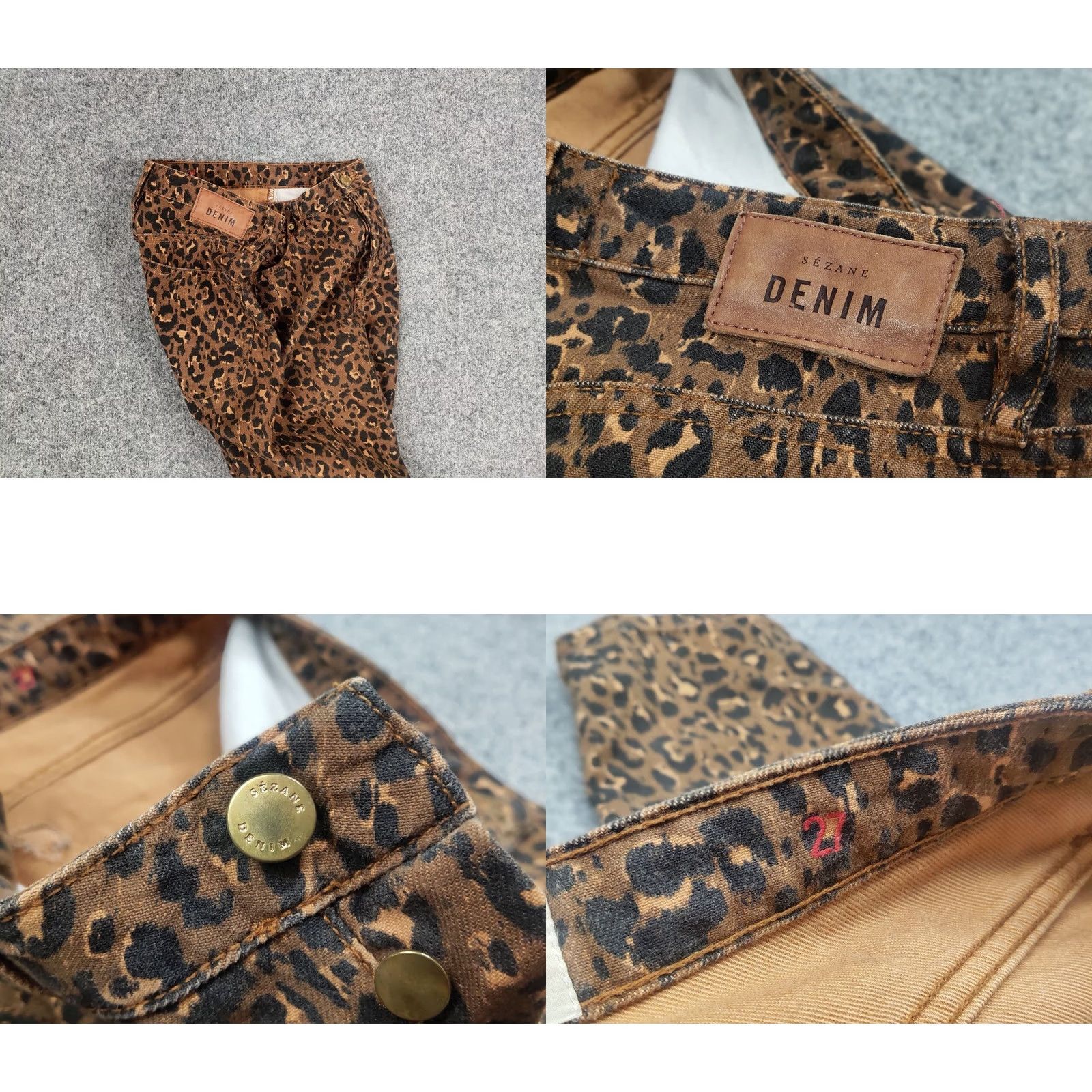 Vintage Sezane France Design Art Leopard brown Denim Ankle Jeans Size 27" / US 4 / IT 40 - 9 Thumbnail