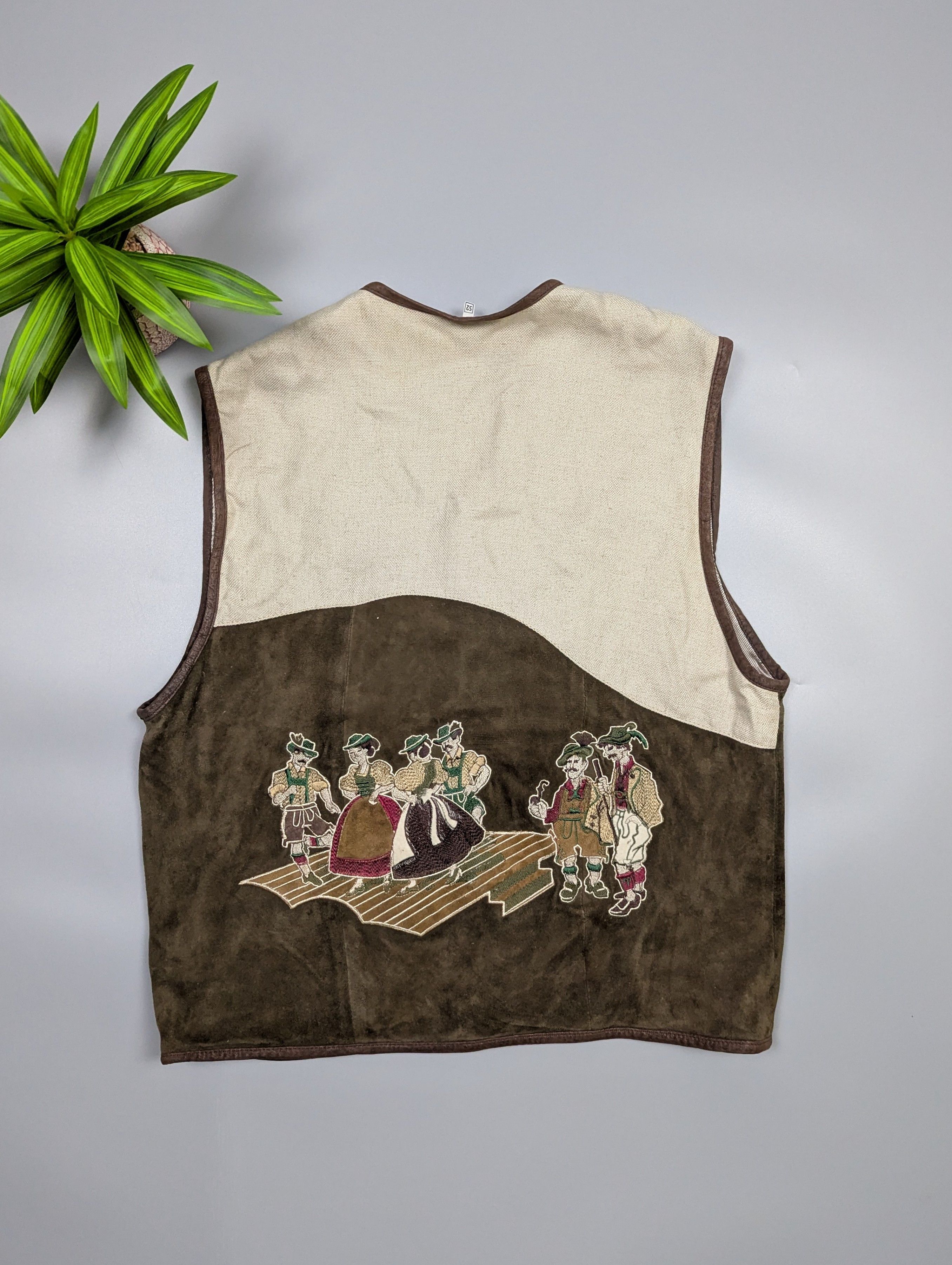 Vintage Mir San Mir Vintage Leather & Linen Folk Vest / Gilet Size US L / EU 52-54 / 3 - 1 Thumbnail