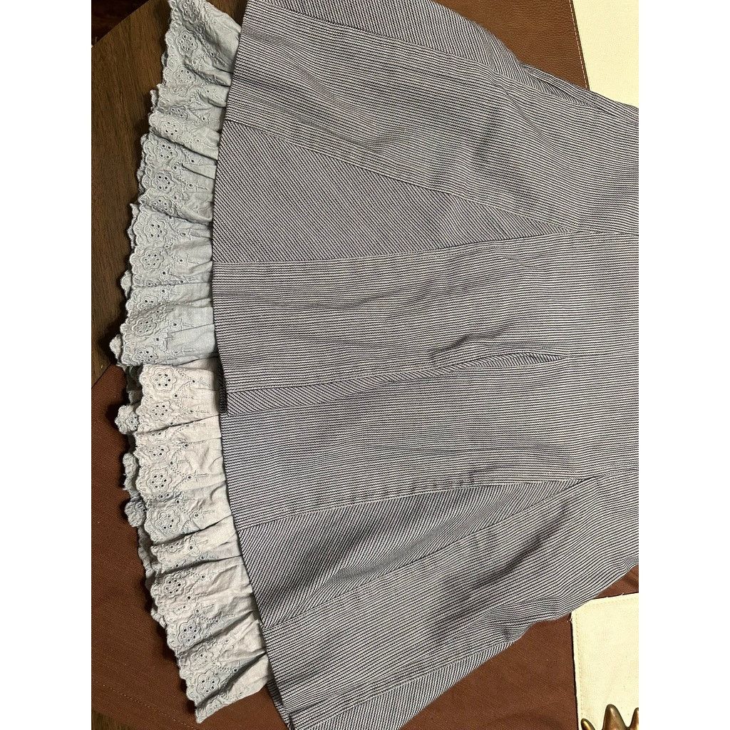 & Other Stories Grey Pinstripe Lace Eyelet Japanese Layered Above Knee Skirt Size 28" / US 6 / IT 42 - 3 Thumbnail
