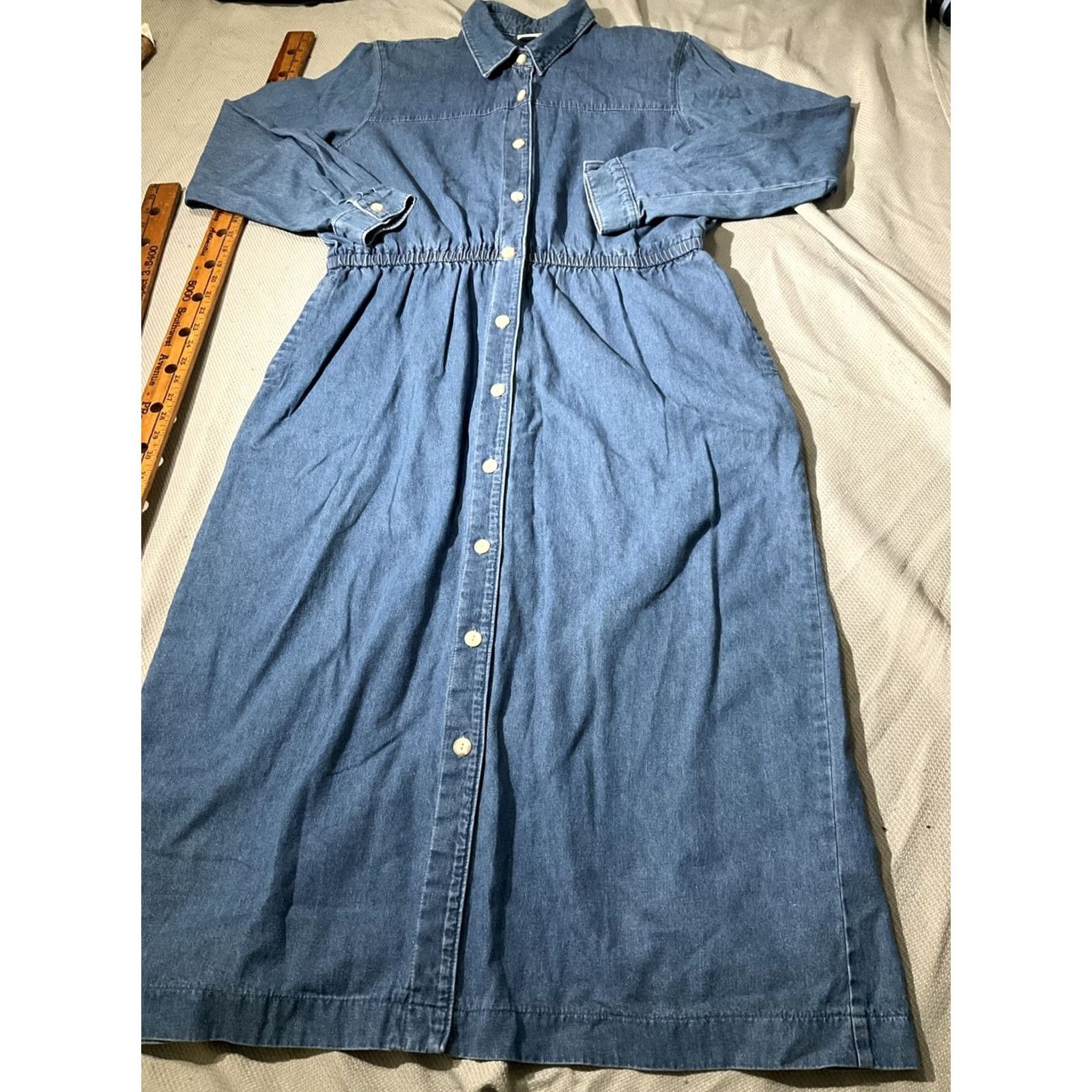 Jim Thompson VINTAGE Norm Thompson Dress Womens 16 Blue Chambray USA Made Button Maxi Cottagecore Dress Size XXL / US 16-18 / IT 52-54 - 7 Thumbnail