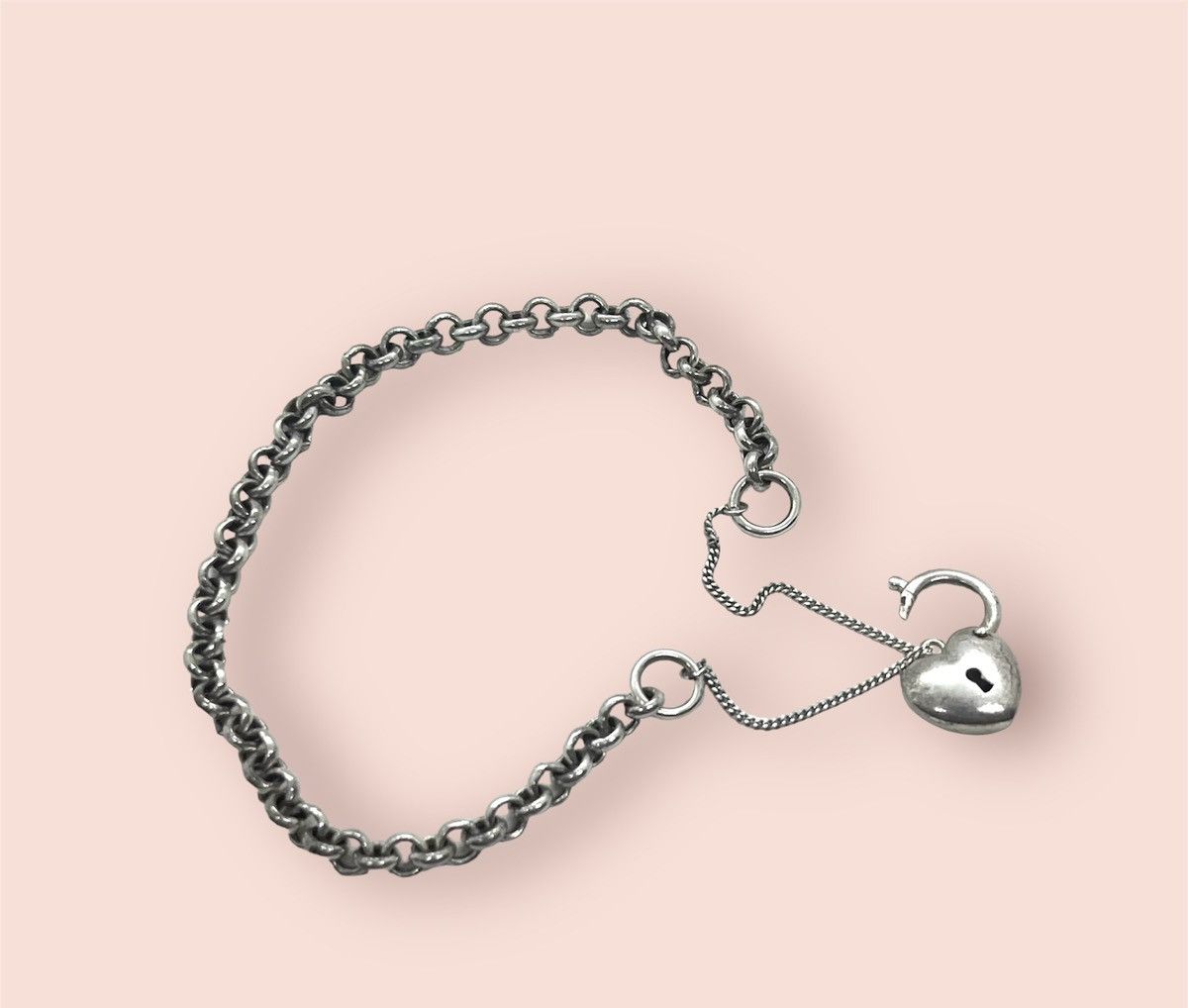 Vintage Vintage Bracelet Silver Belcher Link Heart Lock Charm Size ONE SIZE - 8 Thumbnail
