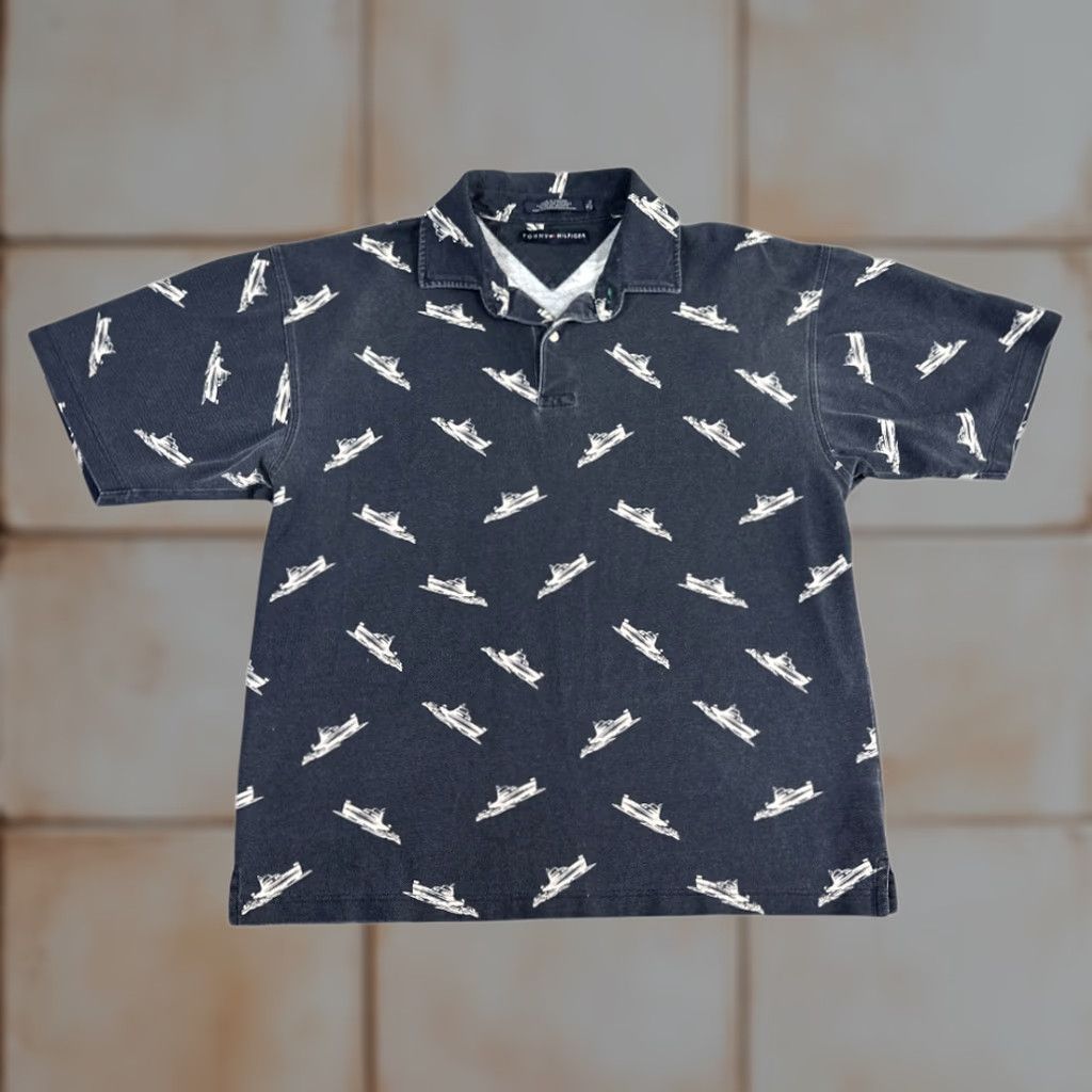 Tommy Hilfiger VINTAGE Tommy Hilfiger Polo Shirt Adult XL Blue Boats Yachts Nautical 90s Size US XL / EU 56 / 4 - 1 Thumbnail
