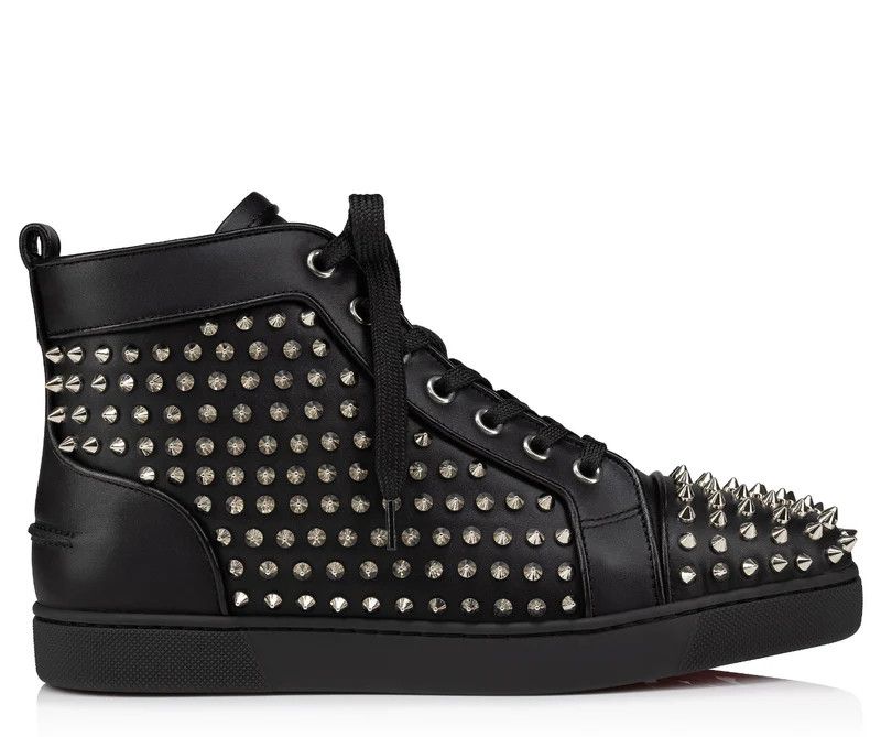 Christian Louboutin o1s1wg111225 Louis Spikes Flat Calf in Black/Silver Size US 11.5 / EU 44-45 - 3 Thumbnail