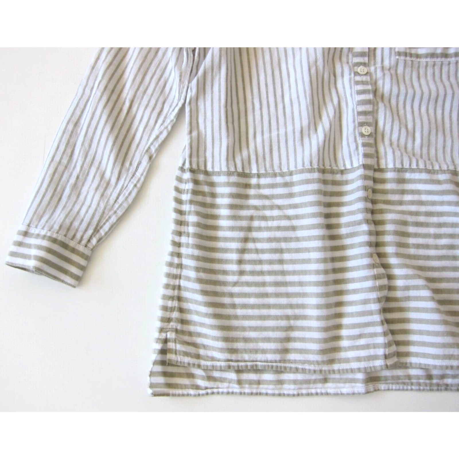 J. Jill J. Jill Blouse 100% Cotton White Brown Stripe Button Down Long Sleeve Small Women Size S / US 4 / IT 40 - 5 Thumbnail