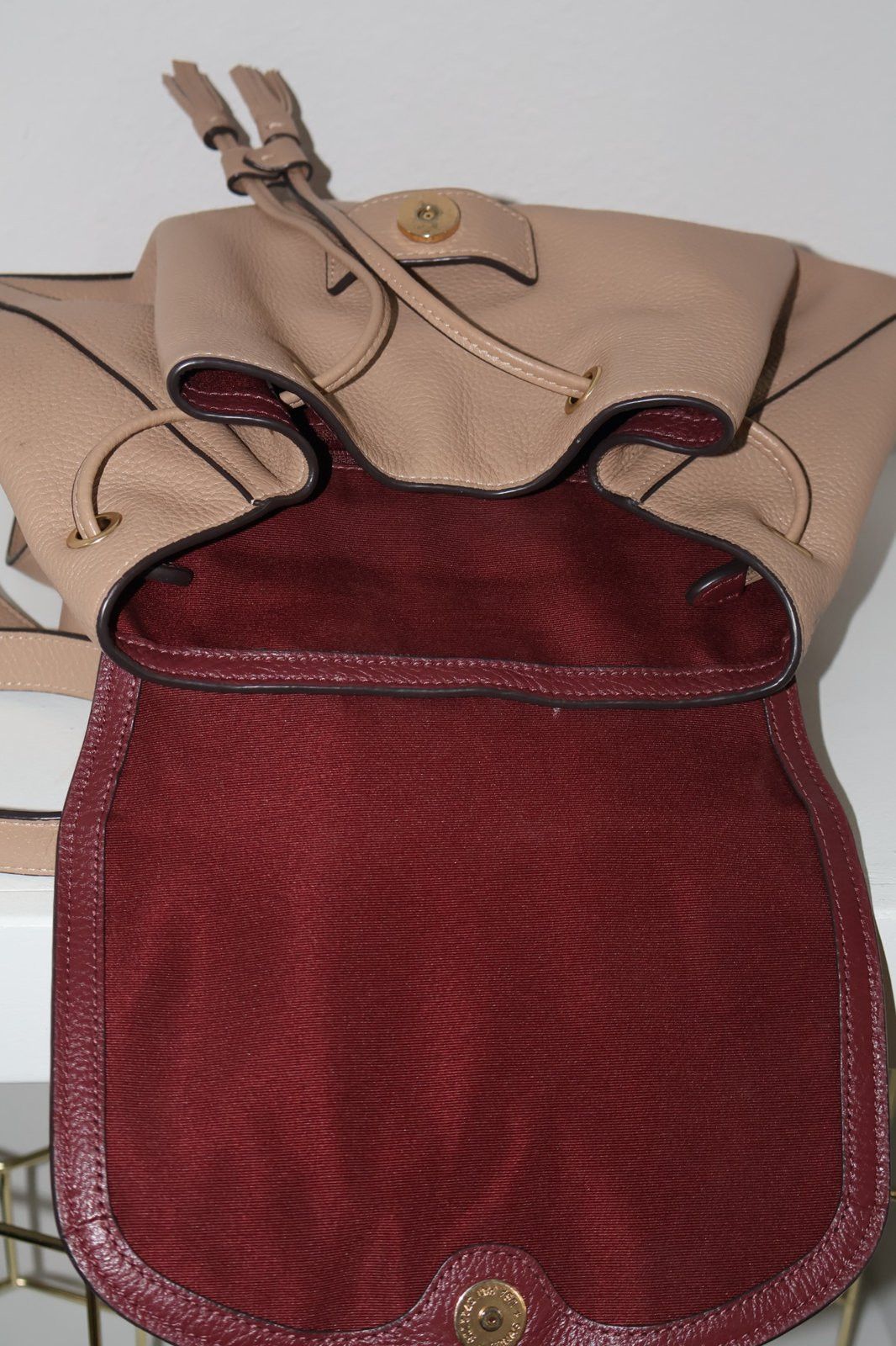 Coach Coach Pebbled Leather Drawstring Backpack Taupe Beige Size ONE SIZE - 10 Thumbnail