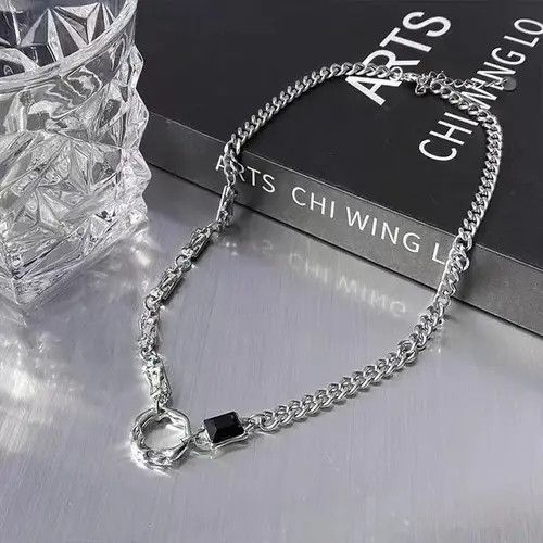 Jewelry × Vintage Titanium Steel Artificial Black Gem Pendant Necklace for Men Size ONE SIZE - 1 Thumbnail