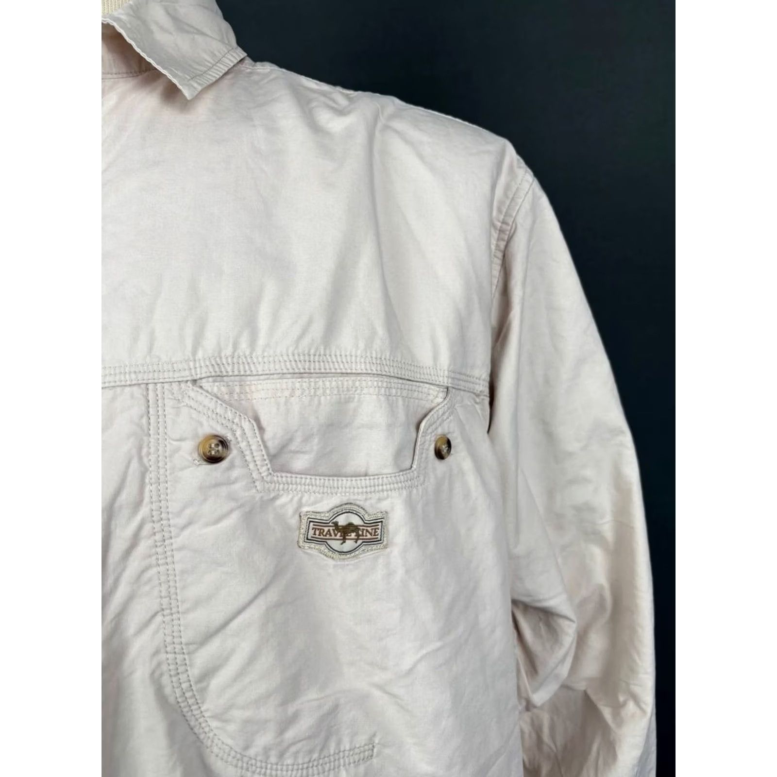 Camel Camel Shirt Men XL Ivory Cotton Long Sleeve Front Pocket Casual Button-Up Travel Line Modern Outdoor Size US XL / EU 56 / 4 - 6 Thumbnail