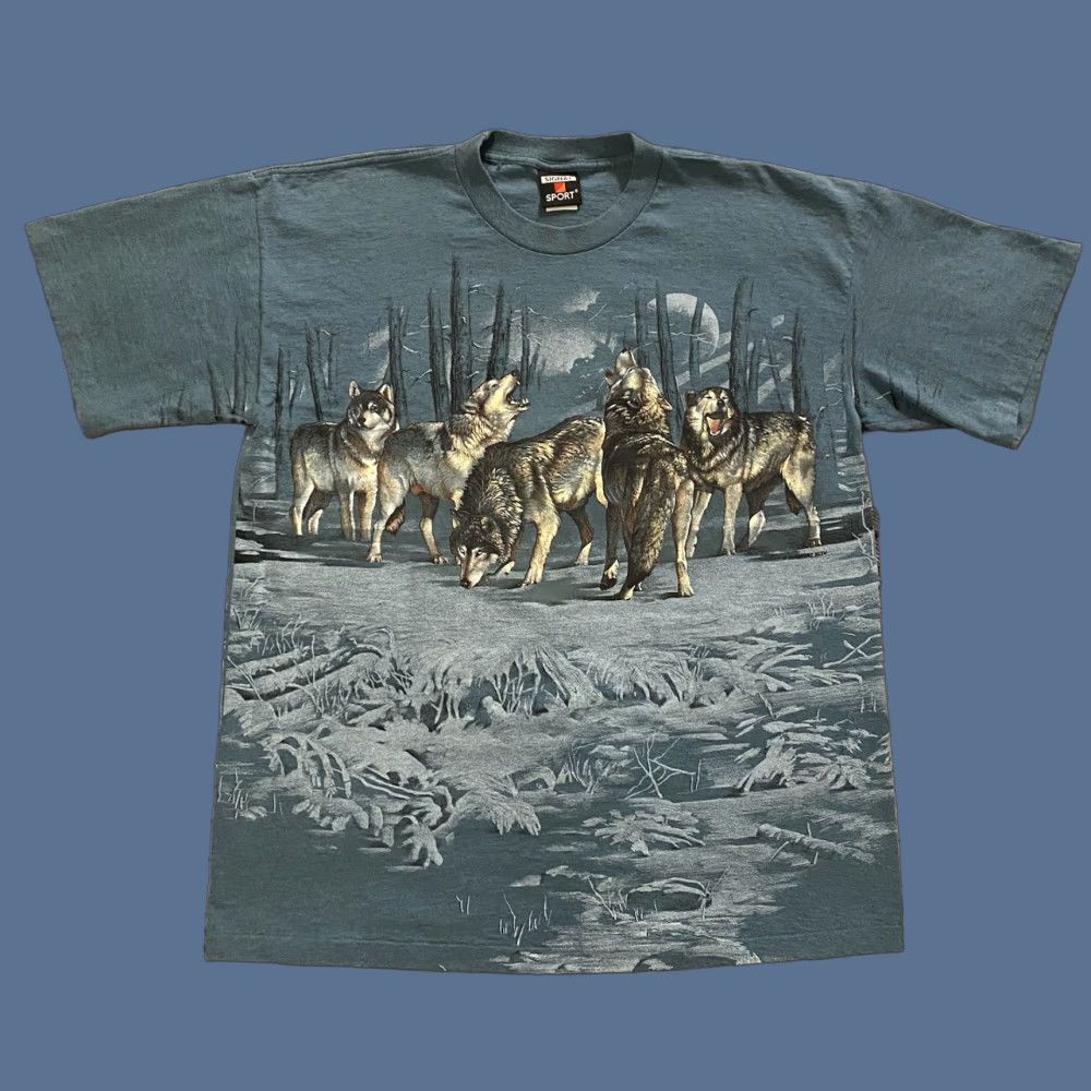Vintage VINTAGE Signal Sport T-Shirt Wolf Pack Blue Adult XL Wolf Graphic Print All Seasons Short Sleeve Crew Neck 90s Unisex Men Women Size US XL / EU 56 / 4 - 1 Thumbnail