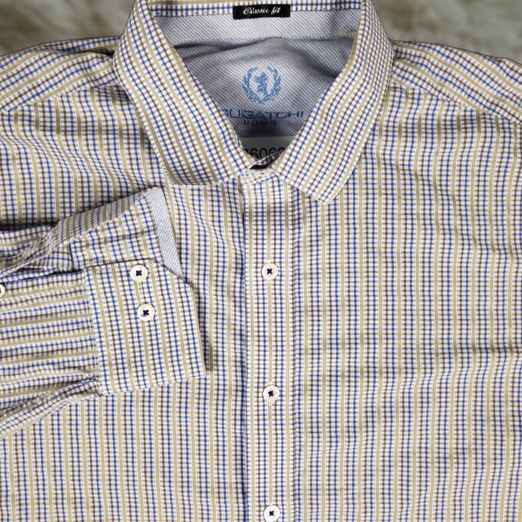 BUGATCHI Bugatchi Shirt Mens Large Blue Beige Plaid Classic Fit Button Up Long Sleeve Size US L / EU 52-54 / 3 - 1 Thumbnail