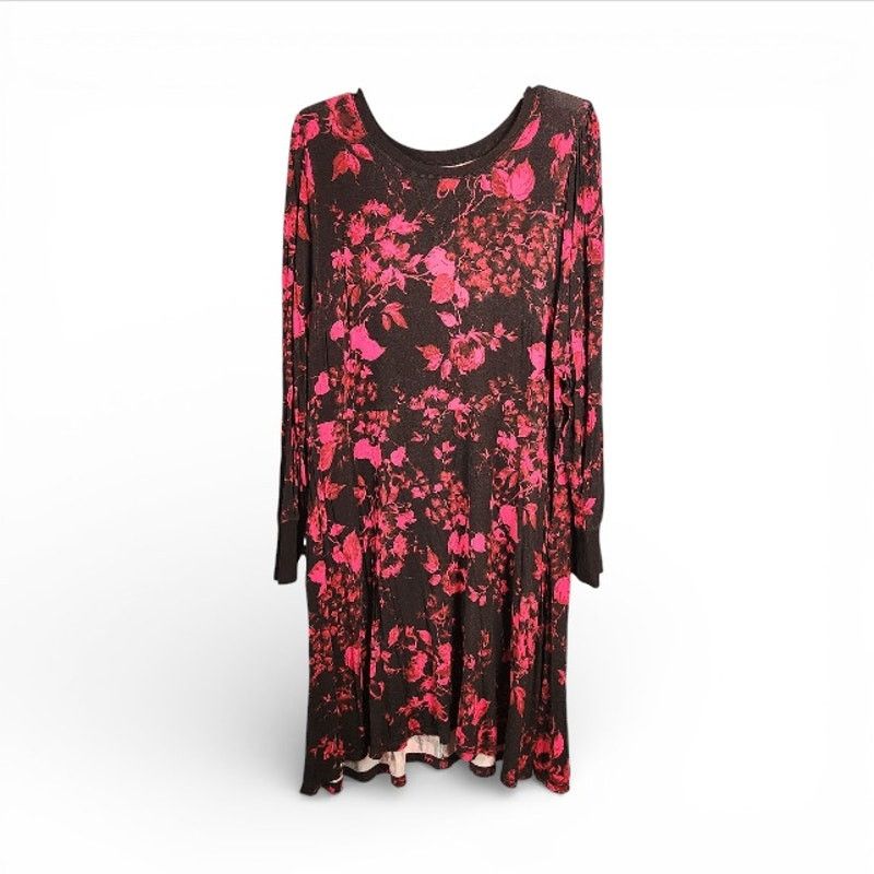 Torrid Torrid Size 2 Black & Pink Floral Super Soft Knit Dress Size 4XL / US 24-26 - 1 Thumbnail