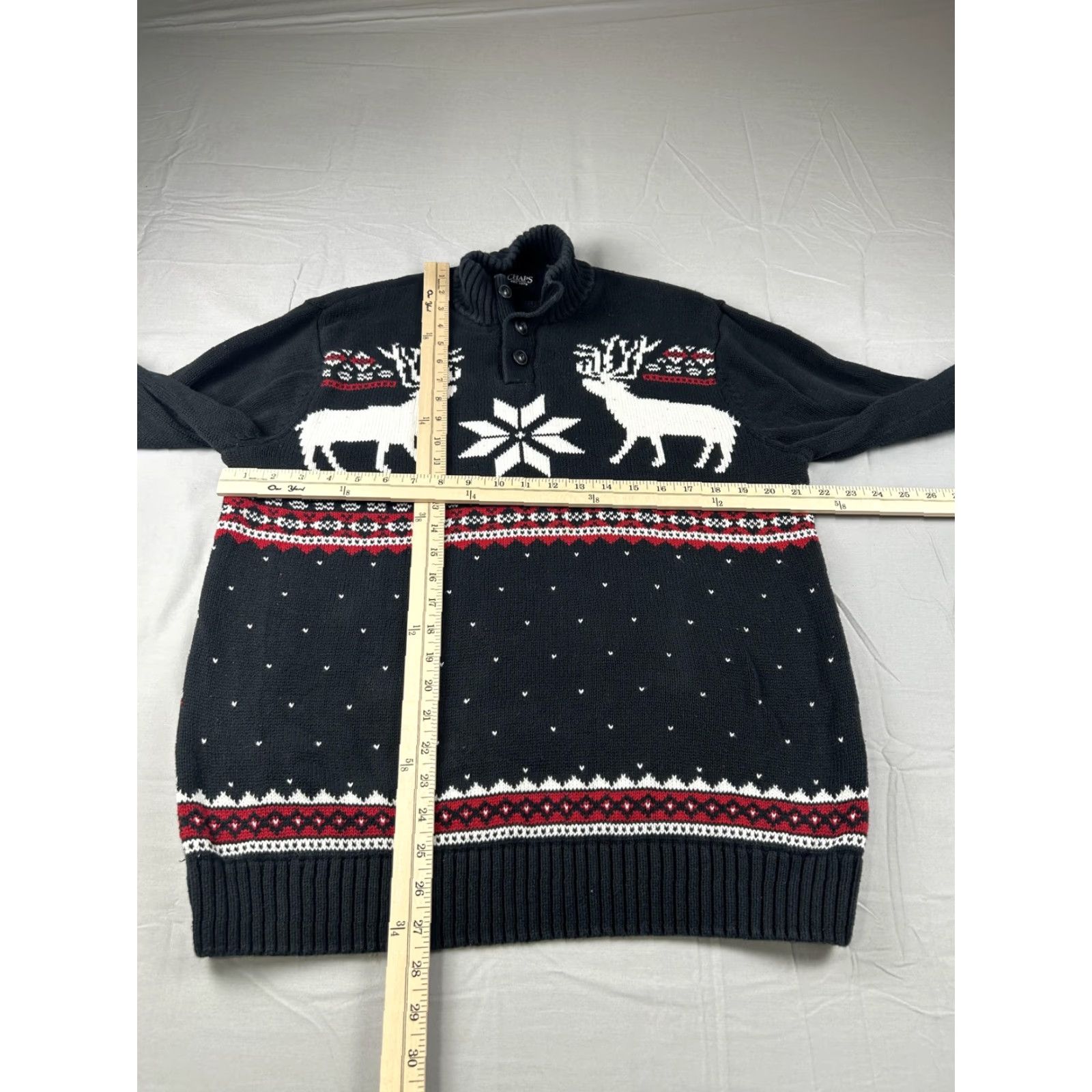 Chaps Chaps Sweater Men M Mock Neck Button Knit Fair Isle Reindeer Christmas Holiday Snow Pattern Black 100% Cotton Knit - Mens Medium Size US M / EU 48-50 / 2 - 5 Thumbnail