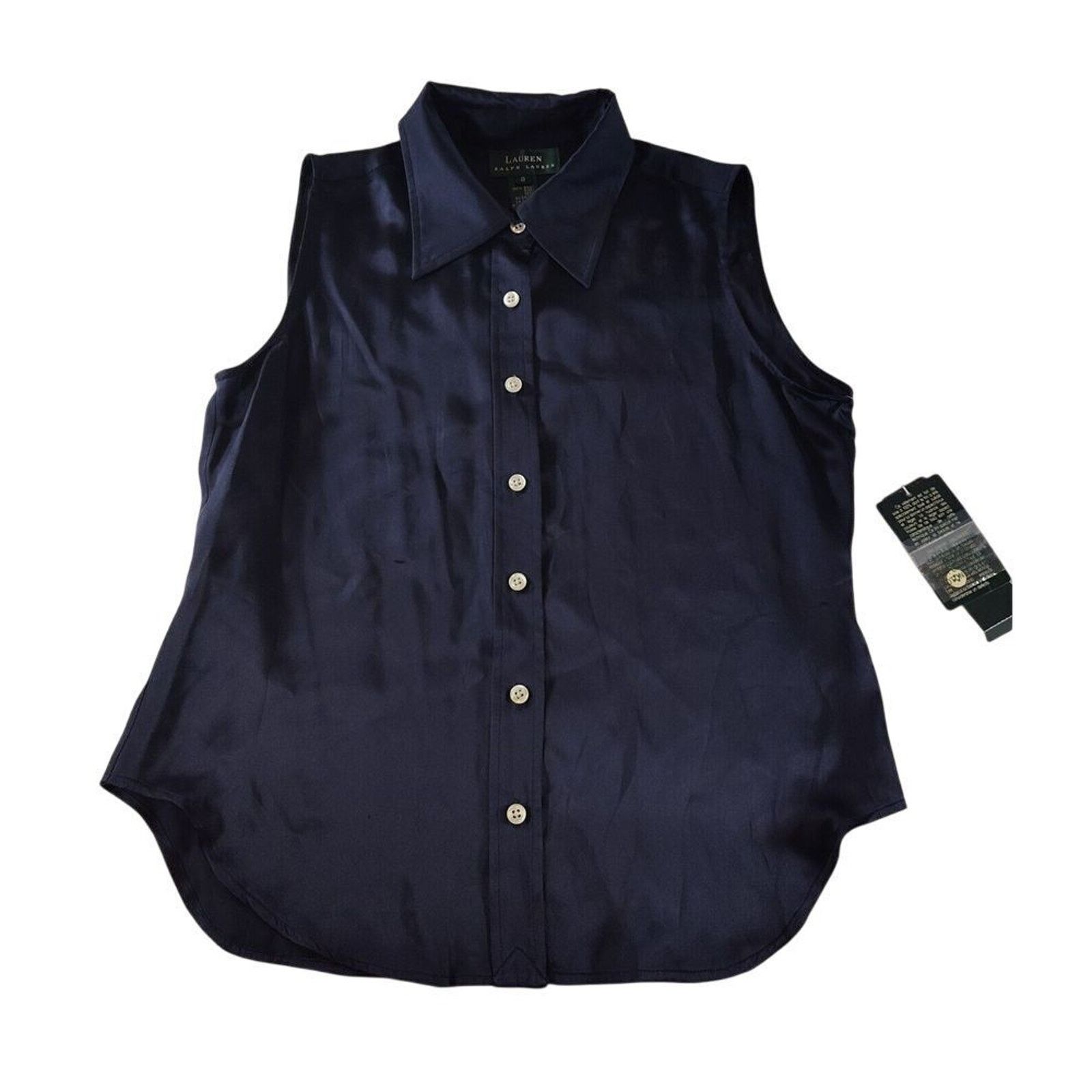 Lauren Ralph Lauren Vintage Lauren Ralph Lauren Button Top Blouse Silk Navy Blue Size M / US 6-8 / IT 42-44 - 1 Thumbnail
