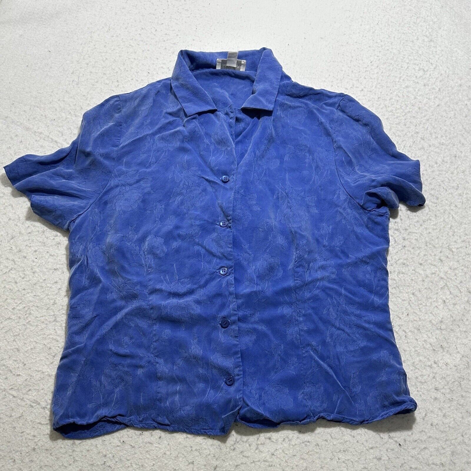Liz Claiborne Liz Claiborne 14 Blue Button Front Short Sleeve Collared Top Size XL / US 12-14 / IT 48-50 - 1 Thumbnail
