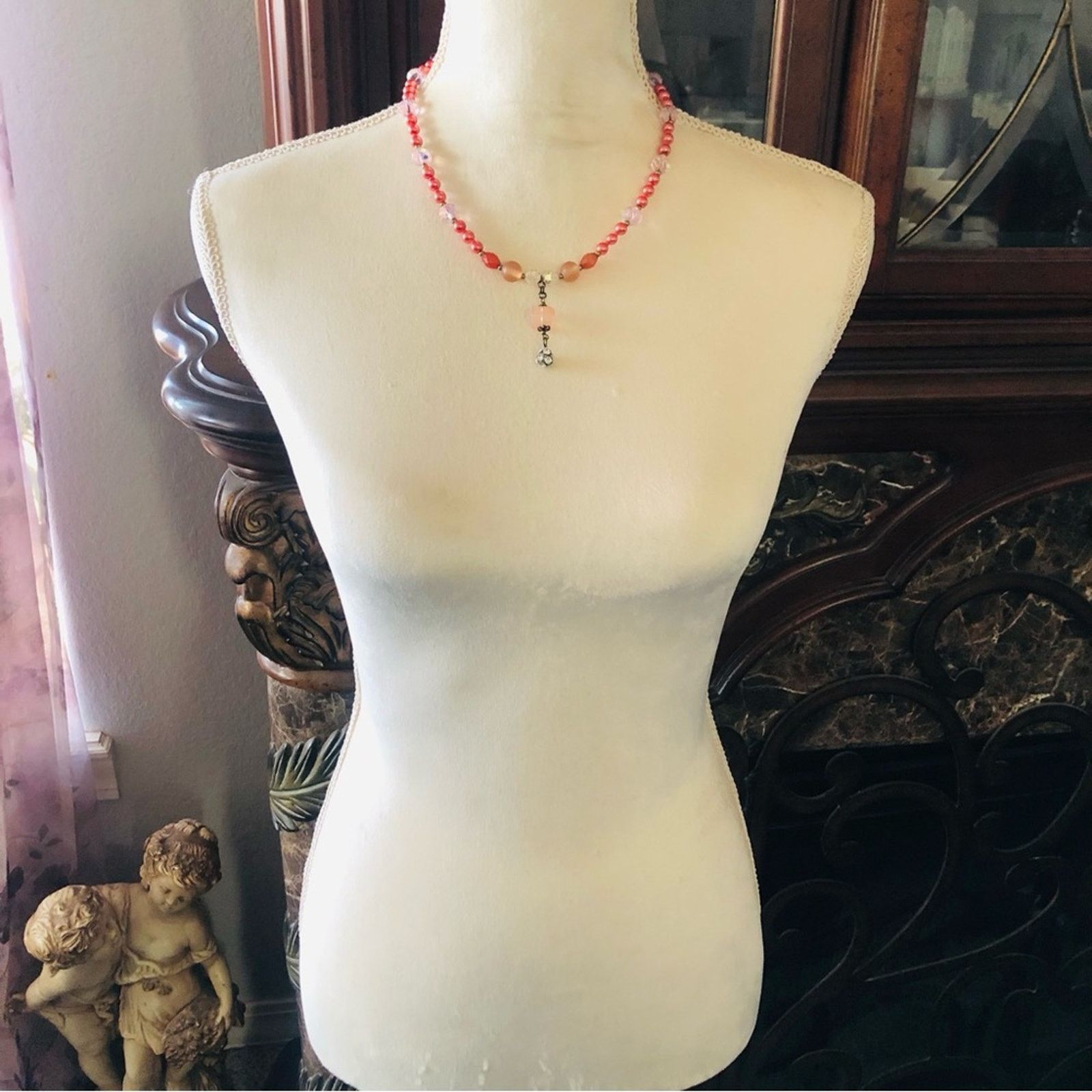 Handmade Handcrafted repurpose crystal antique rose Pearl necklac Size ONE SIZE - 6 Thumbnail
