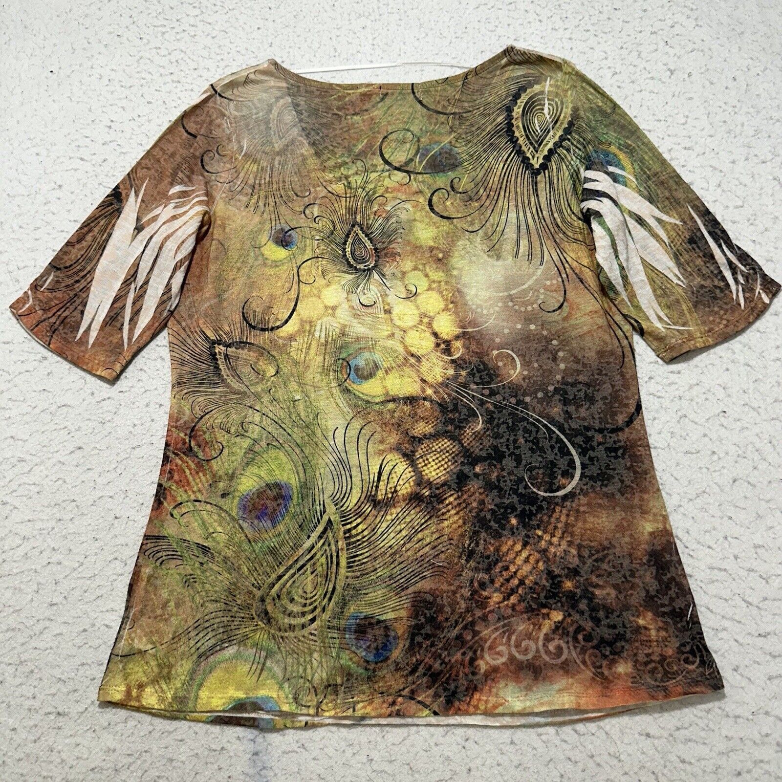 Apt. 9 Apt. 9 Medium V-Neck Green Brown Floral Print T Shirt Top Size M / US 6-8 / IT 42-44 - 10 Thumbnail