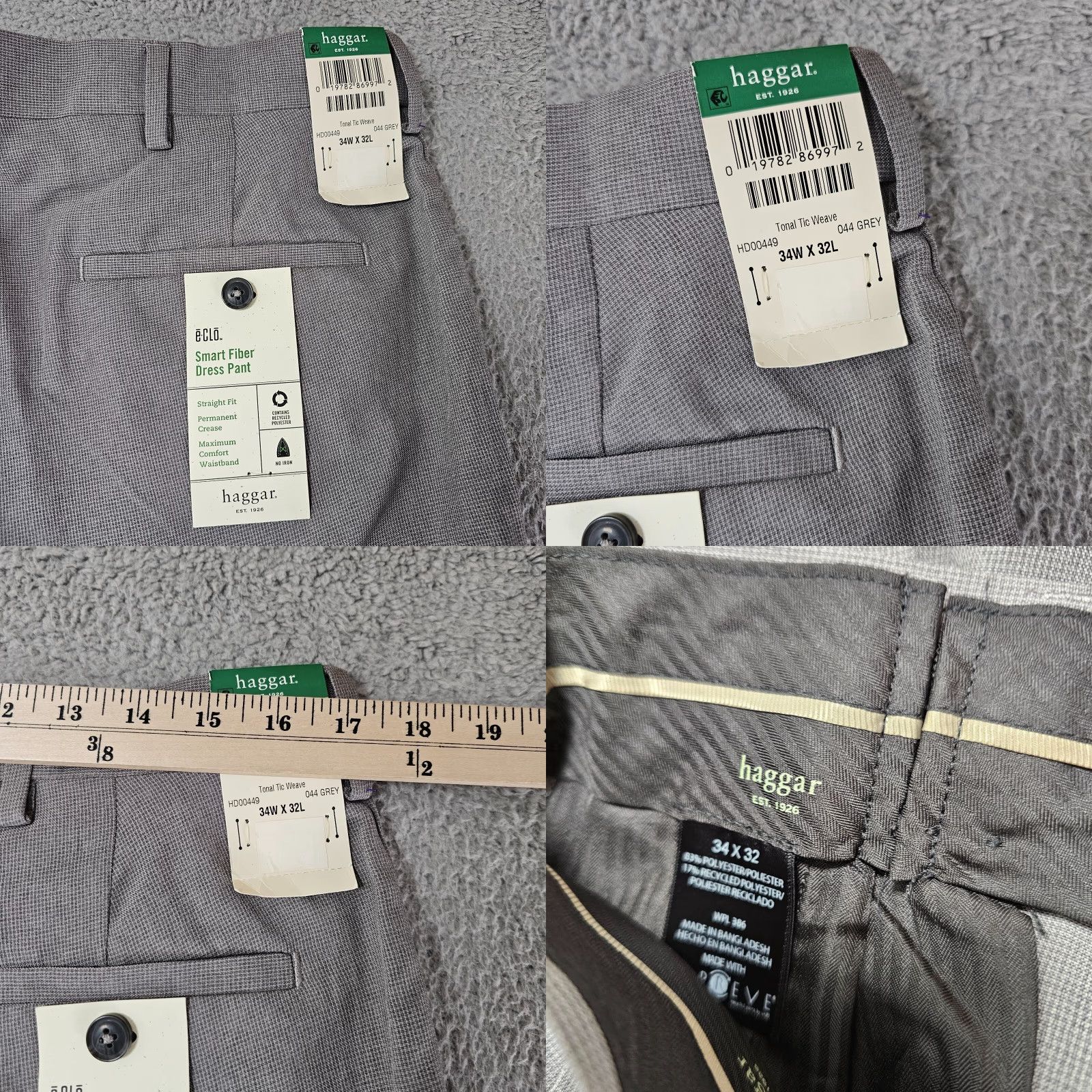 Haggar Haggar Dress Pants Mens 34x32 Grey Straight Fit Flat Front Comfort Waist Knit Polyester Slacks Regular Size US 34 / EU 50 - 8 Thumbnail