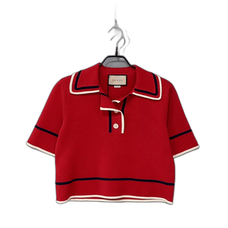Gucci Gucci Red Striped Gold Button Knit Top Size XS / US 0-2 / IT 36-38 - 1 Thumbnail