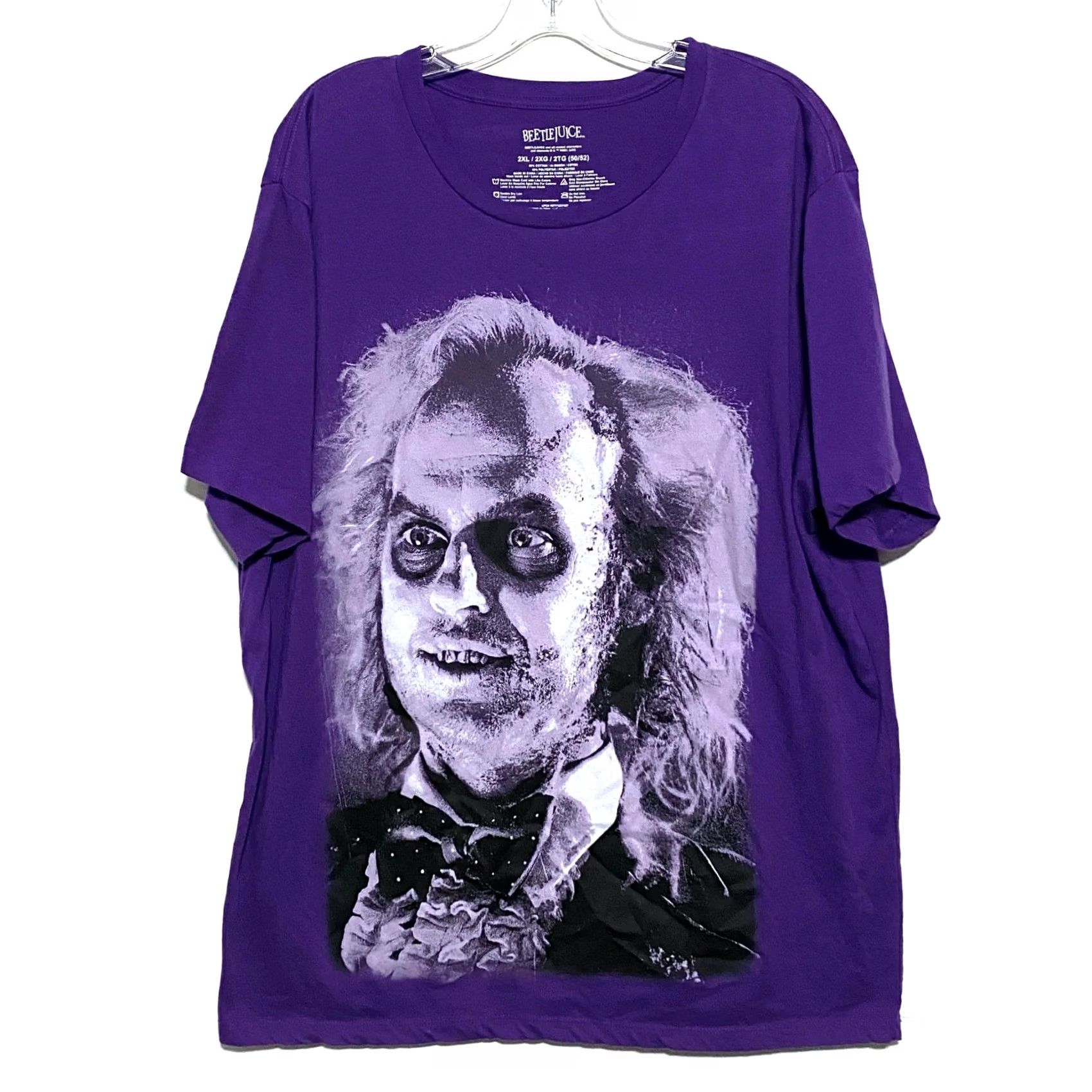 Vintage Beetlejuice Shirt Mens 2XL Purple Graphic Short Sleeve Halloween Movie Promo Y2K Size US XXL / EU 58 / 5 - 2 Thumbnail