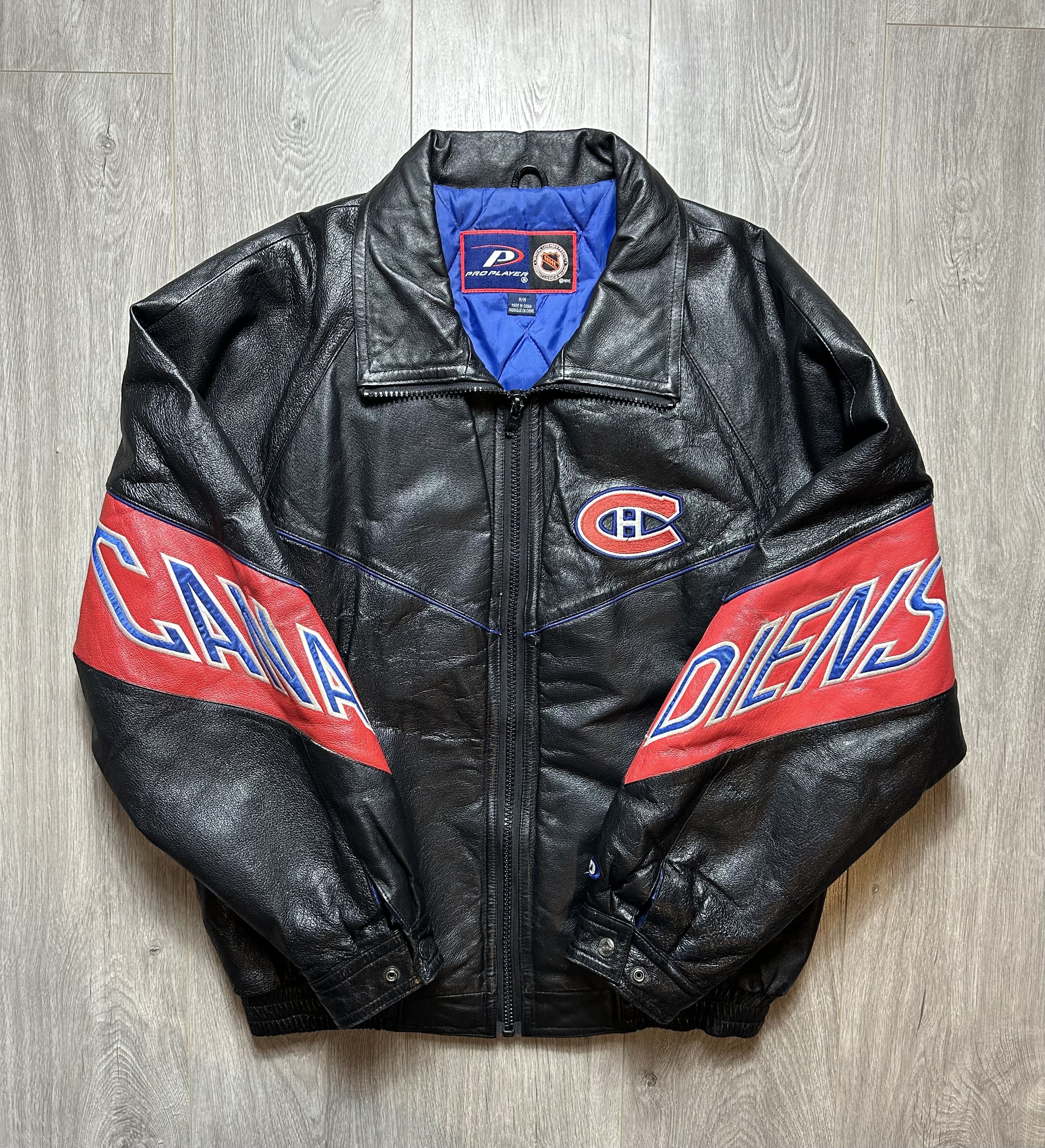 image of Nhl x Pro Player Vintage Leather Pro Player Montreal Canadiens Jacket in Black, Men's (Size Large)