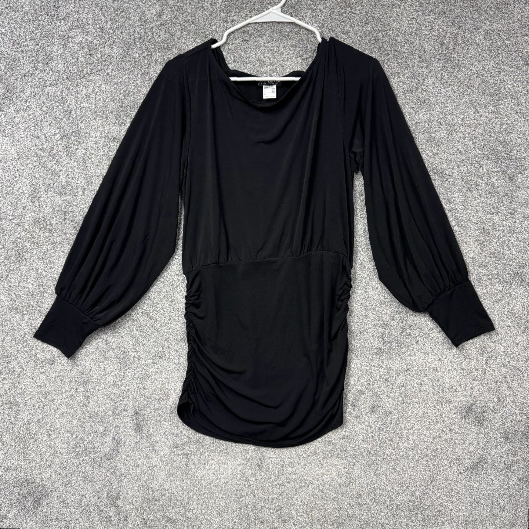 Venus Venus Tunic Top L Black Long Sleeve Ruched Bodycon Office Clubwear Shirt Women Size L / US 10 / IT 46 - 2 Thumbnail