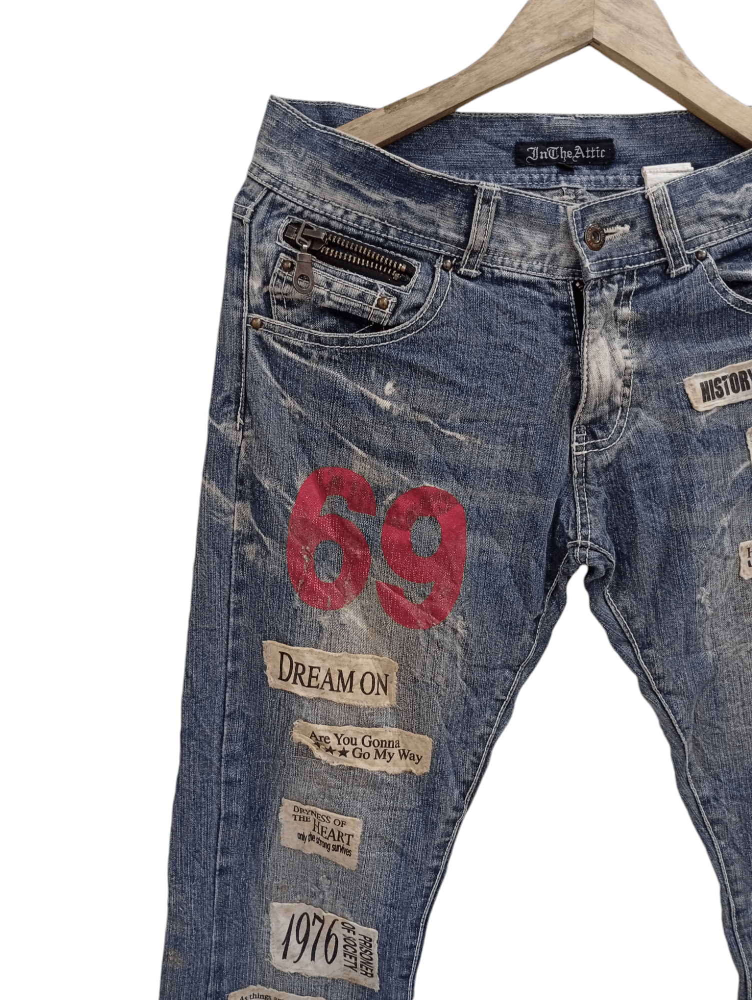 In The Attic × Vintage 🔥🔥In The Attic Patchwork Poem Statement Distressed Jeans Size US 31 - 6 Thumbnail