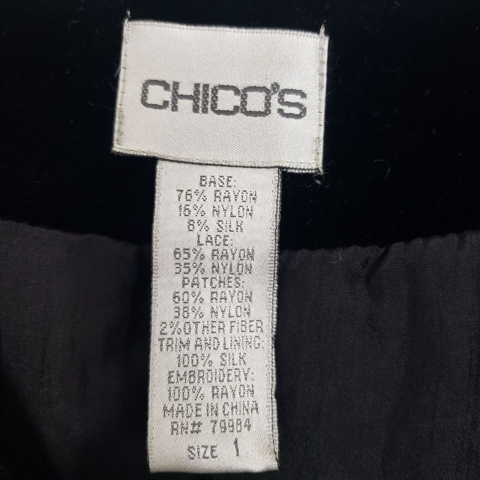 Designer Chicos 1 Velvet Floral Asian Patchwork Jacket Womens Size S Size S / US 4 / IT 40 - 5 Thumbnail