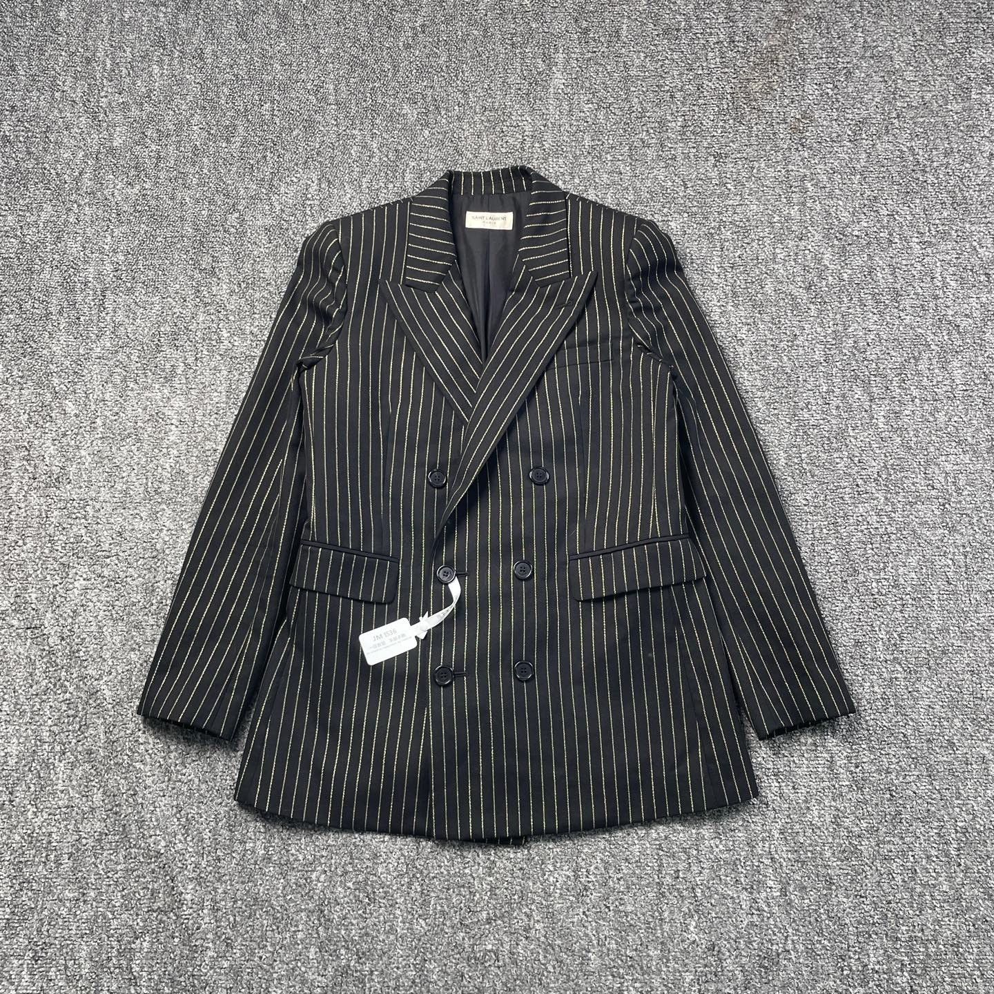 Saint Laurent Paris Saint Laurent Black Pinstripe Double-Breasted Blazer Size S / US 4 / IT 40 - 1 Thumbnail