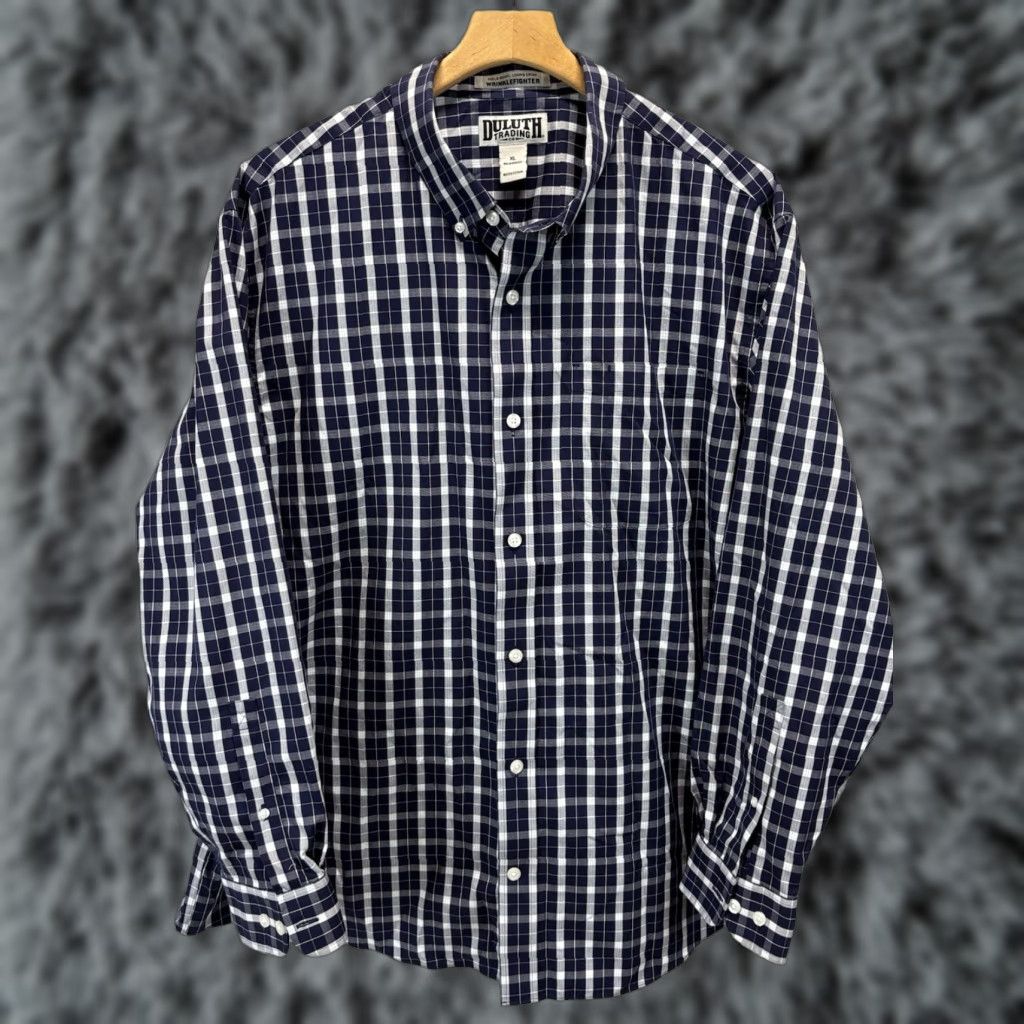 Vintage DULUTH Button-Up Shirt Mens XL Blue White Check Wrinkle Fighter Long Sleeve Size US XL / EU 56 / 4 - 1 Thumbnail
