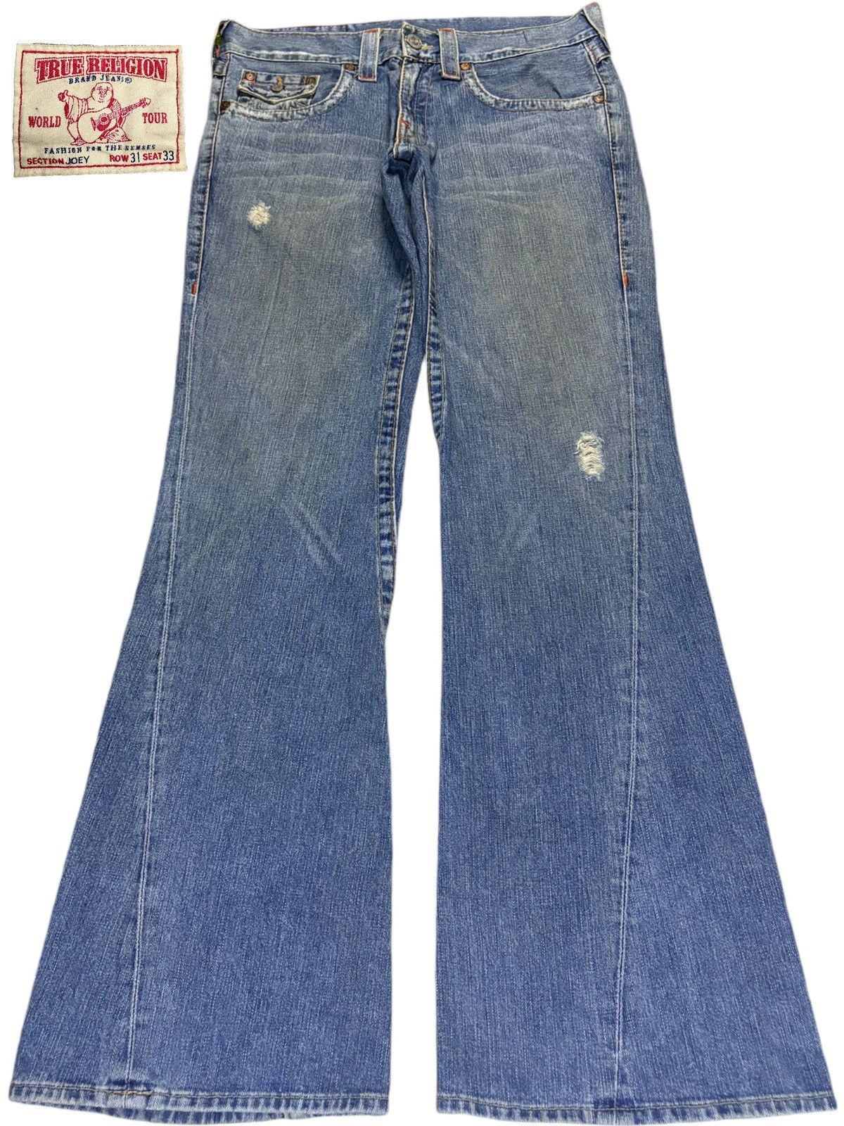 True Religion Vintage USA True Religion Joey Mud Wash Distress Flare Jeans Size US 35 - 1 Thumbnail