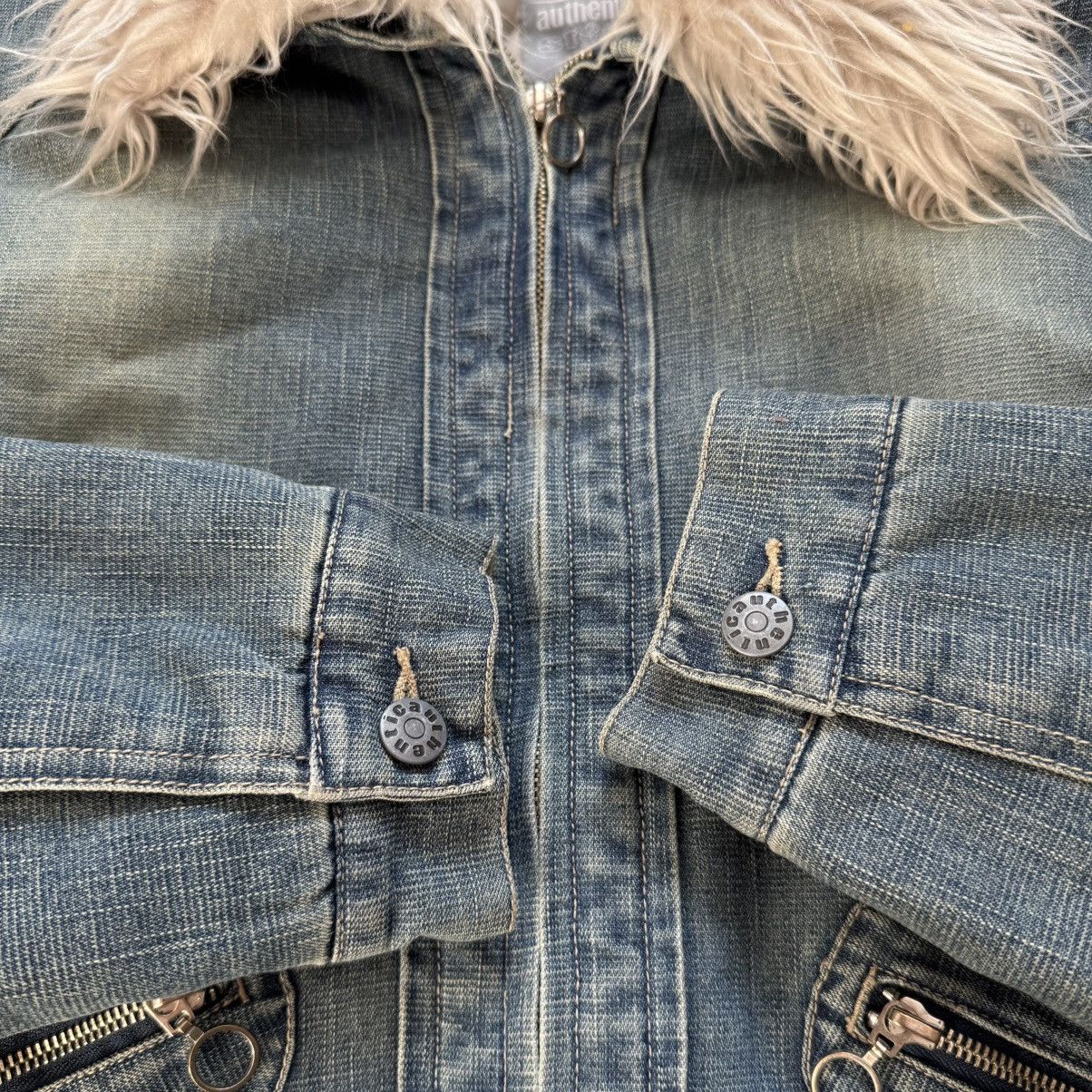 If Six Was Nine 📌 Crazy Y2K Fur Sherpa 00s Vintage Denim Jacket Size M / US 6-8 / IT 42-44 - 10 Thumbnail